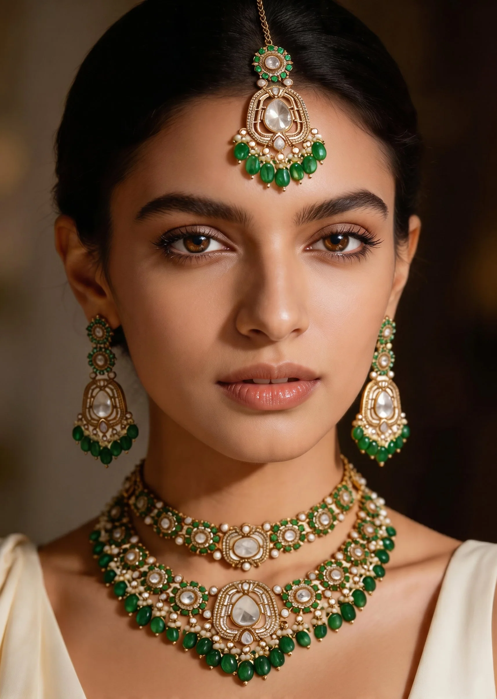 Green Gold Festive Necklace Set