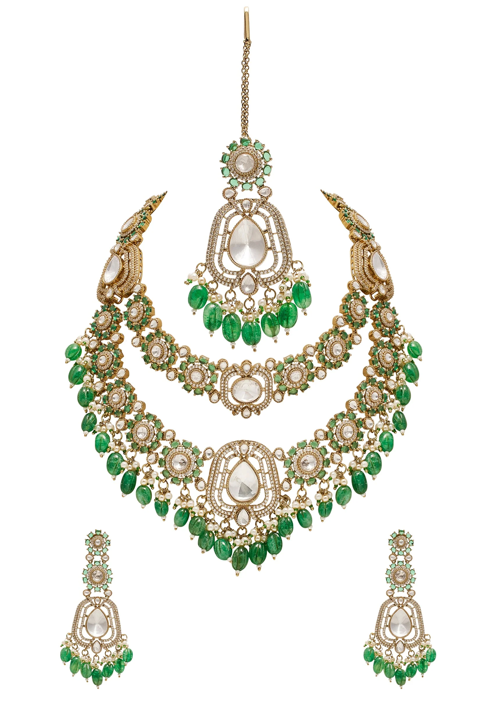Green Gold Festive Necklace Set - Image 2