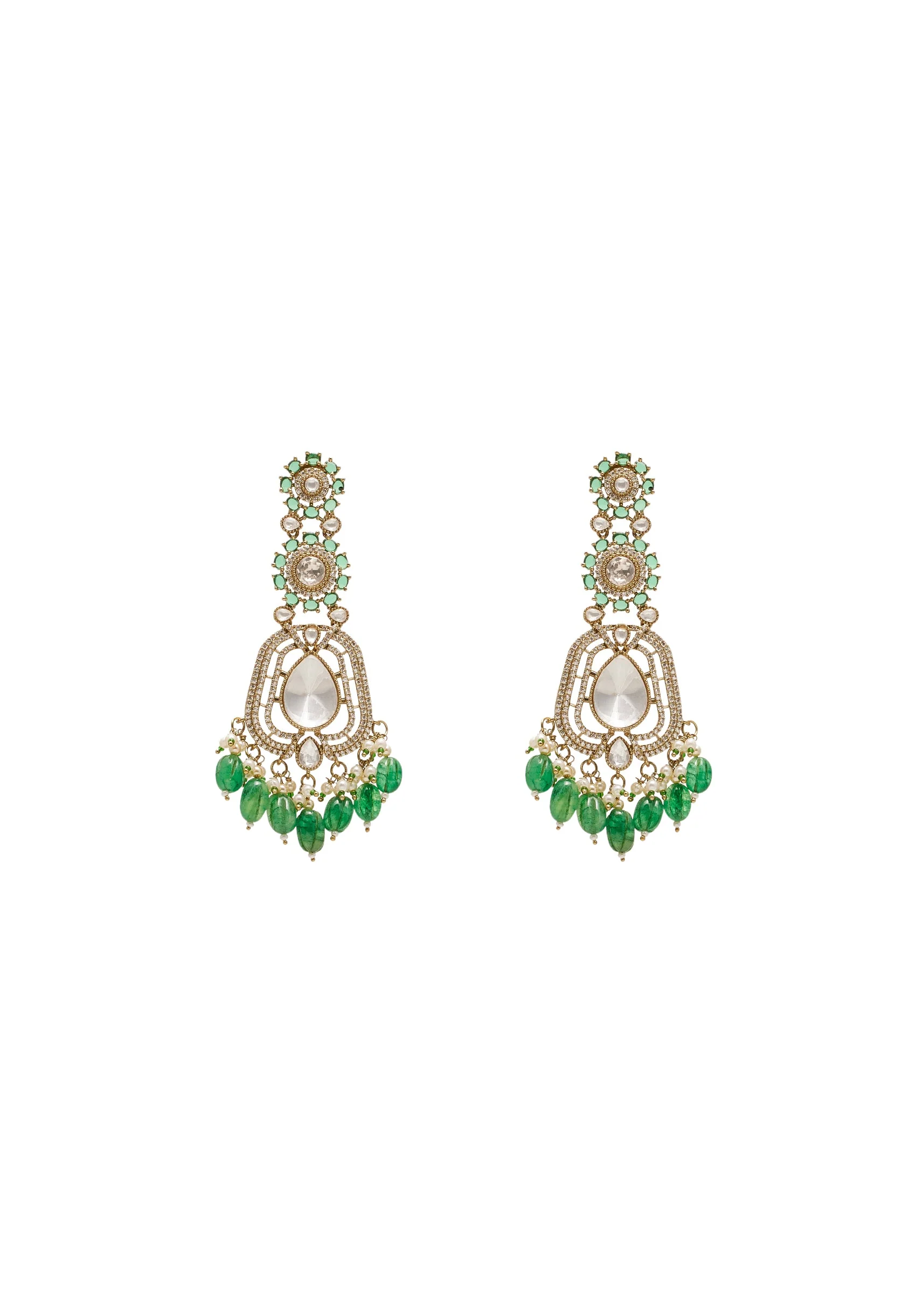 Green Gold Festive Necklace Set - Image 4