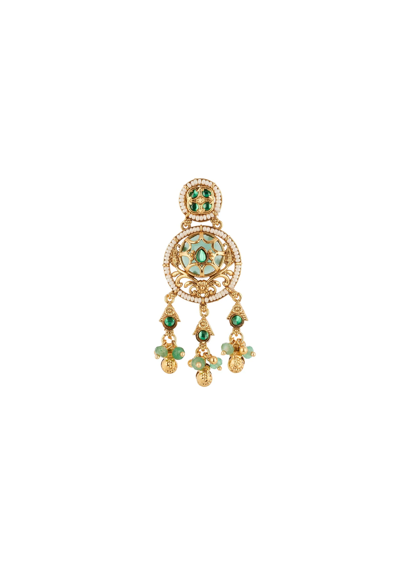 Green Gold Necklace Set With Elegant Kundan Detail - Image 5