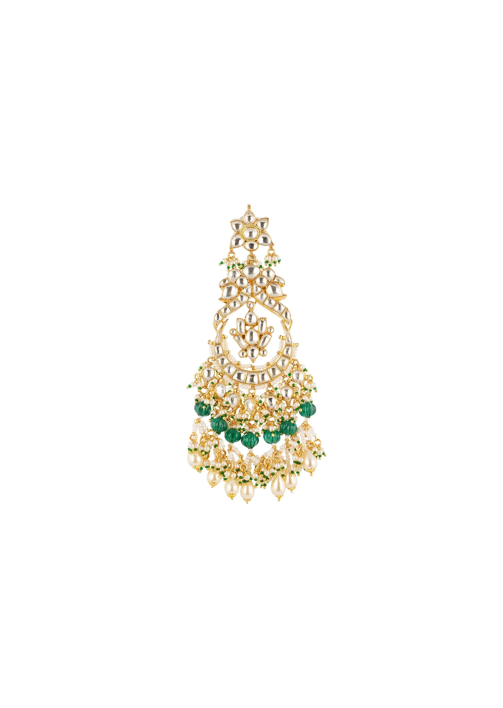 Green Gold Necklace Set With Intricate Kundan Detail - Image 2