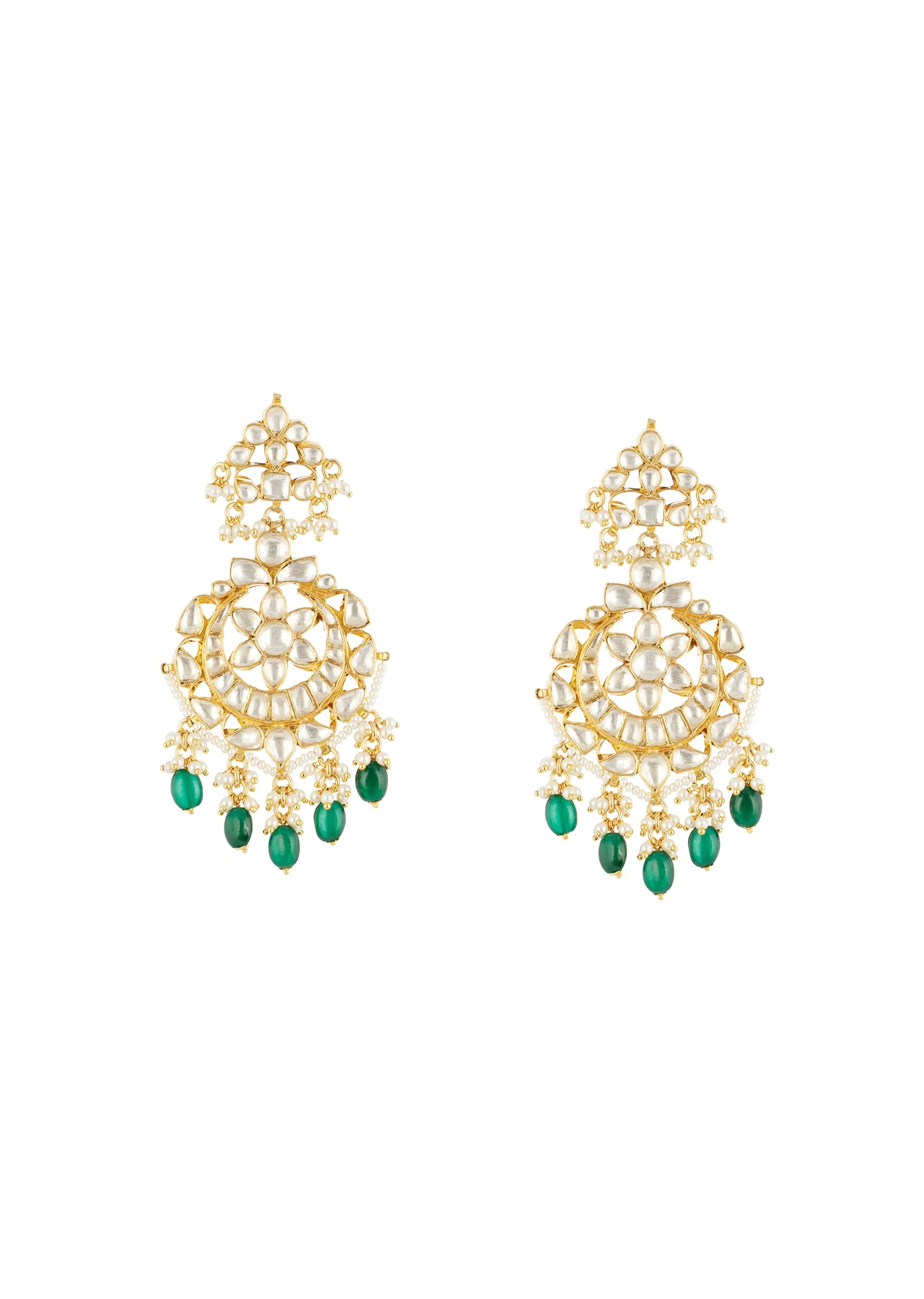 Green Gold Necklace Set With Intricate Kundan Details - Image 3