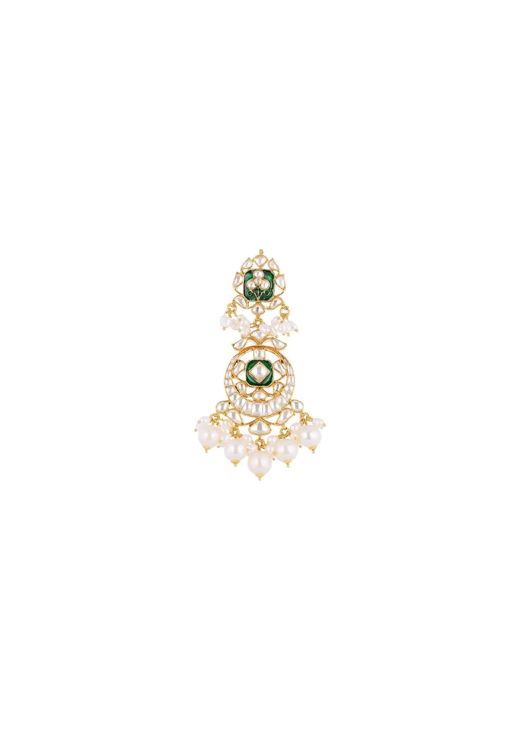 Green Gold Necklace Set With Kundan Detail - Image 5