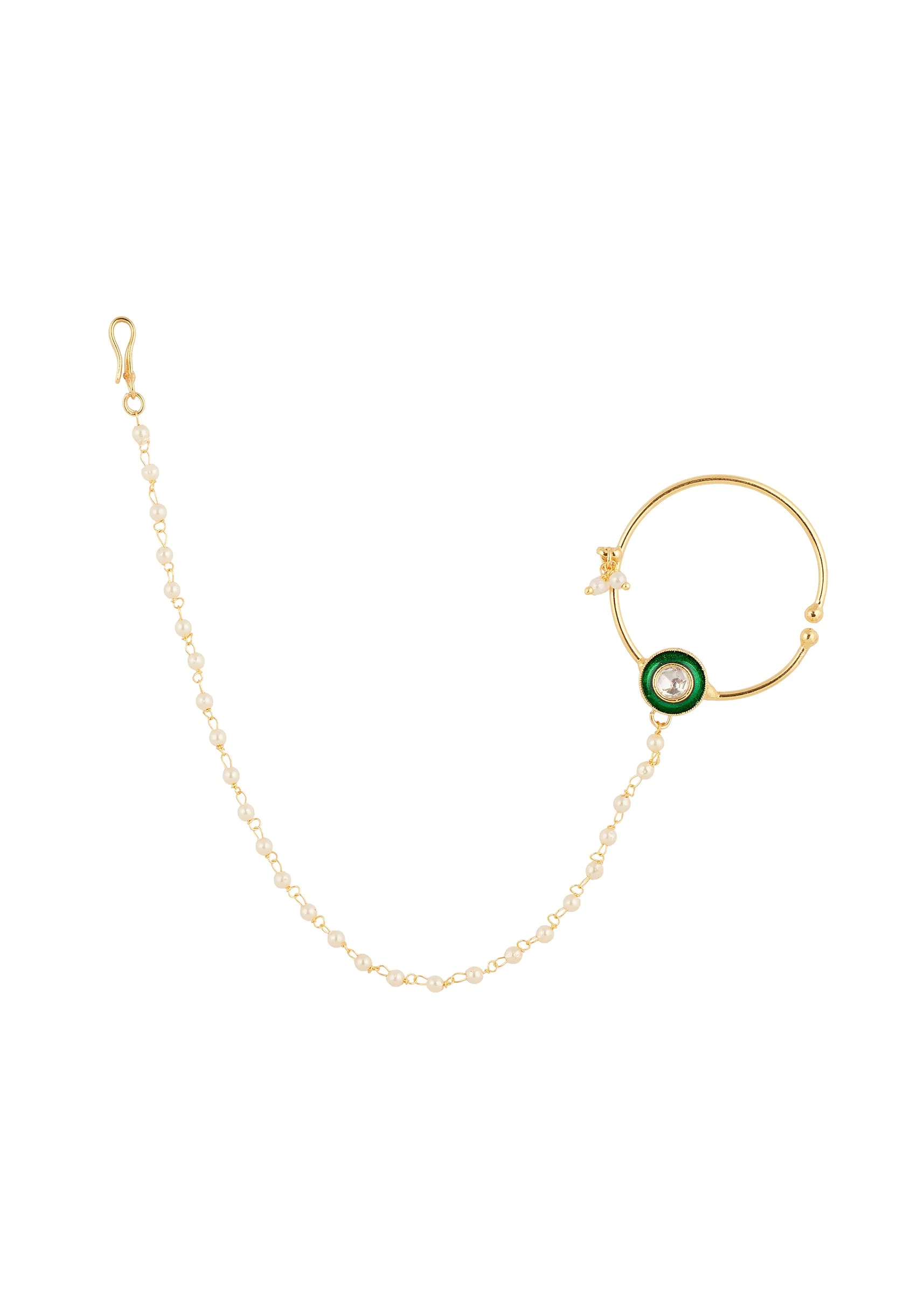 Green Gold Nose Ring With Sophisticated Detail - Image 2