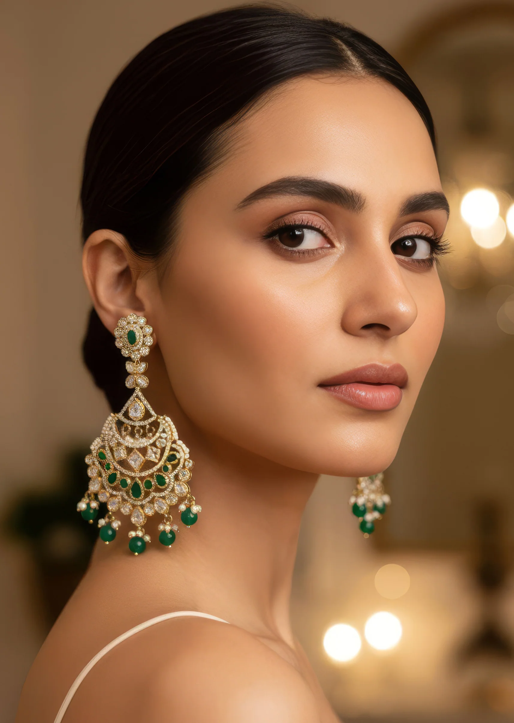 Green Gold Polki Earrings With Delicate Detail