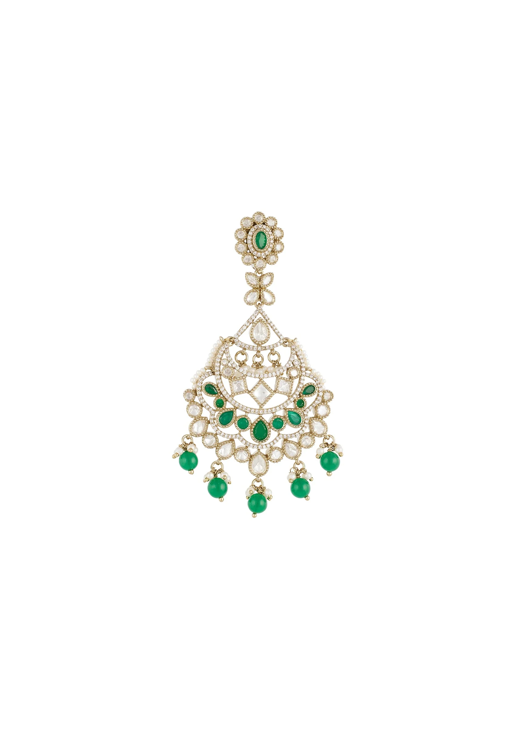 Green Gold Polki Earrings With Delicate Detail - Image 3