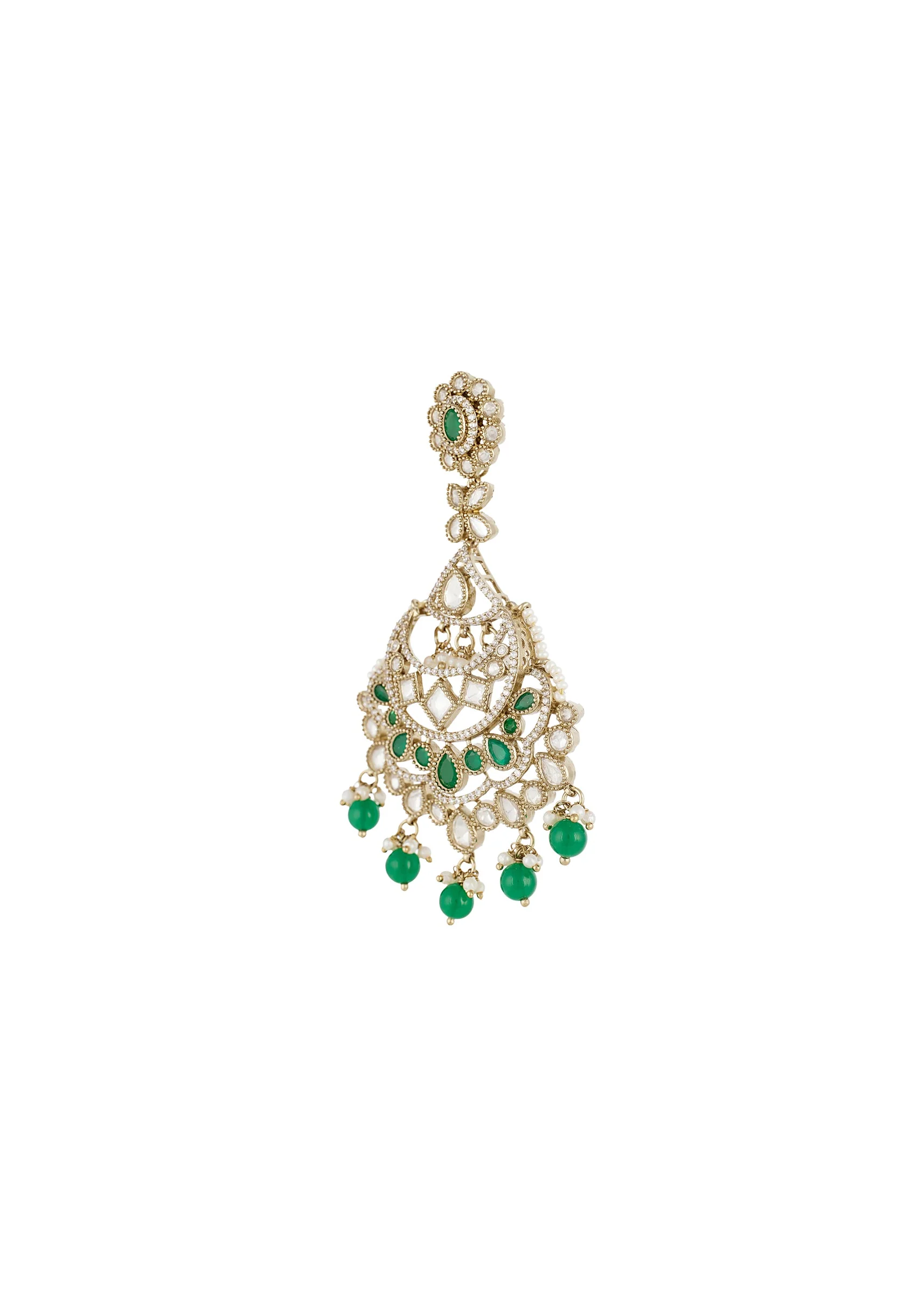Green Gold Polki Earrings With Delicate Detail - Image 4
