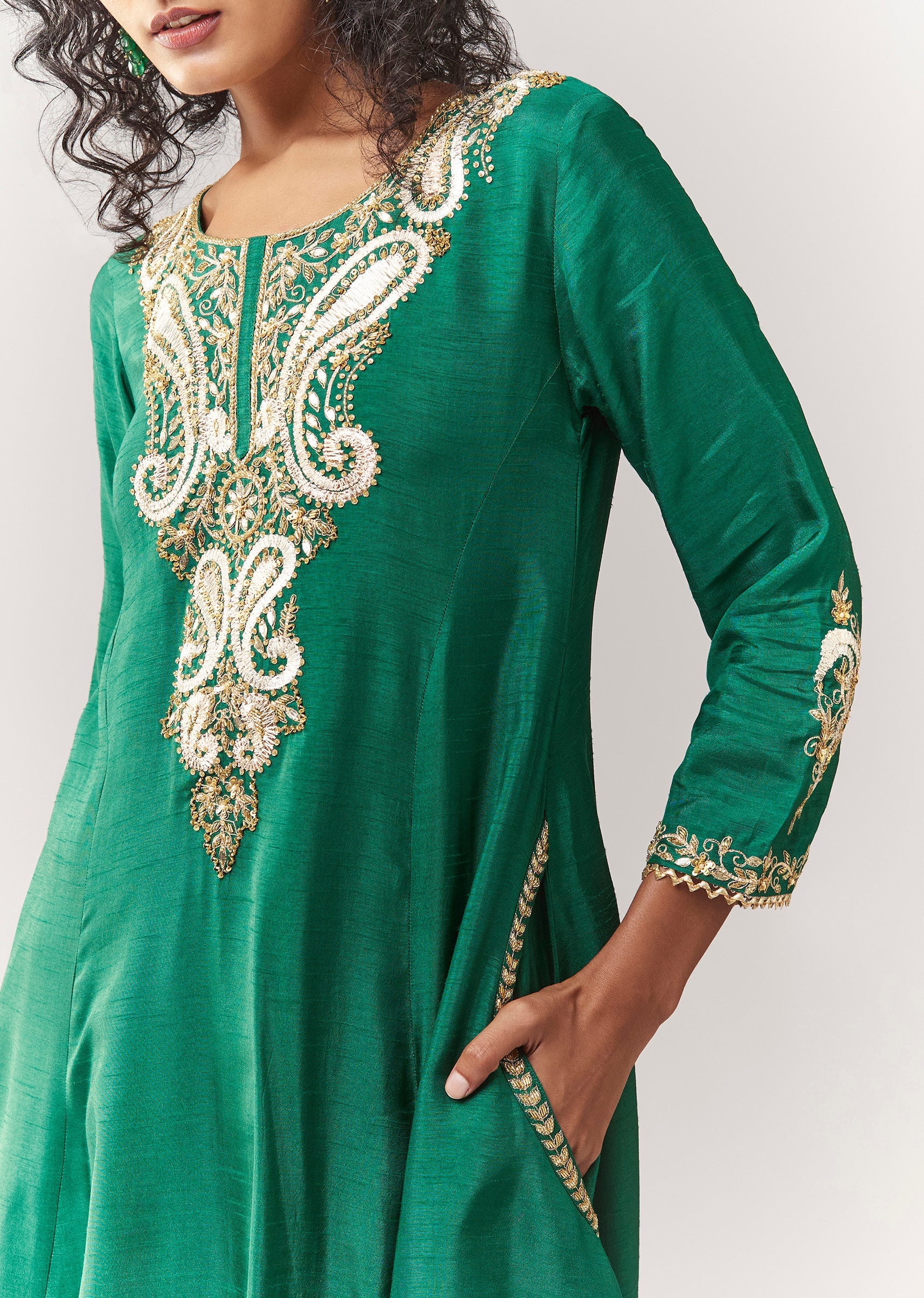 Green Gotta And Sequin Work Anarkali With Pant - Image 2