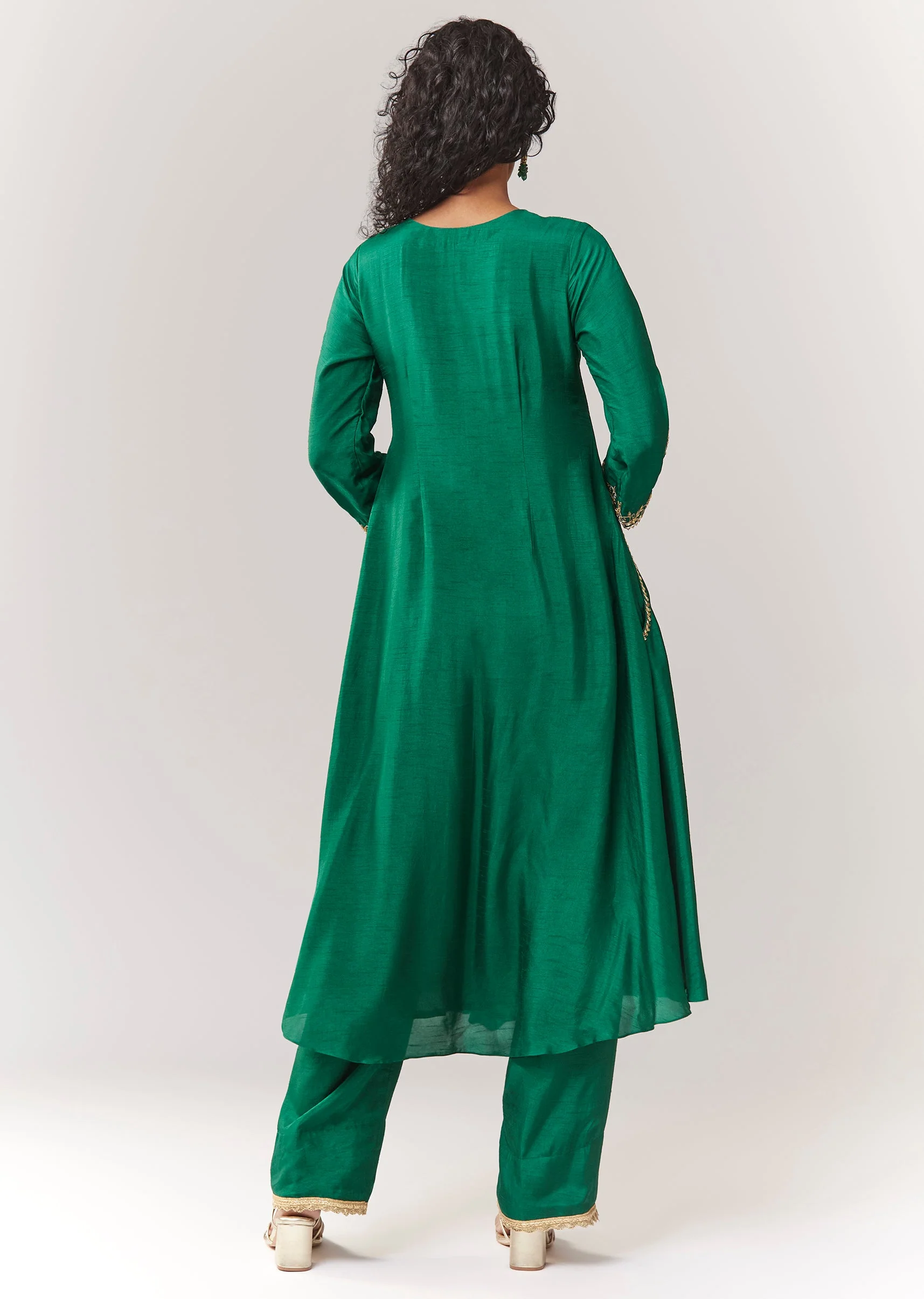 Green Gotta And Sequin Work Anarkali With Pant - Image 5