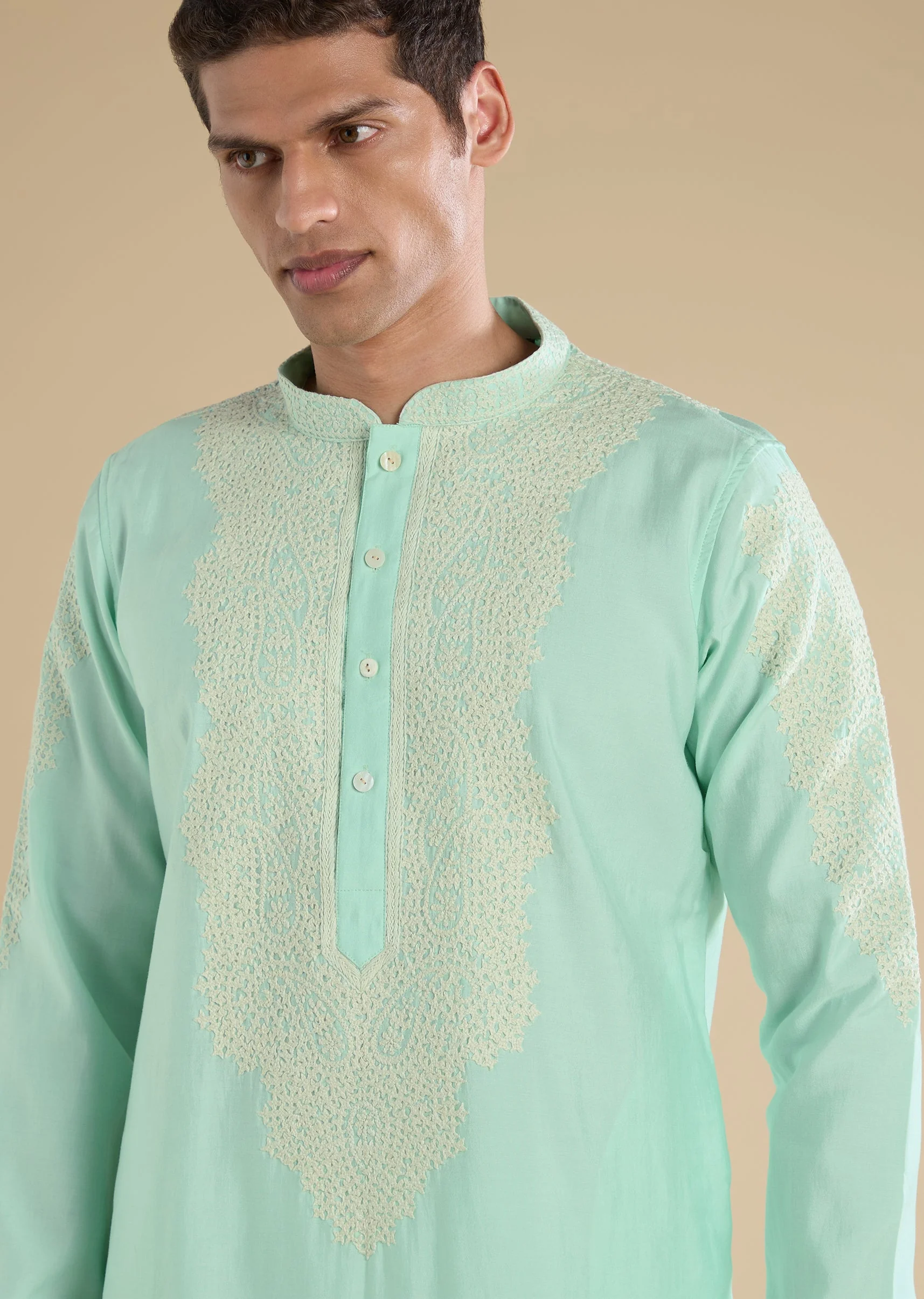 Green Gujarati Handwork Chanderi Kurta Set