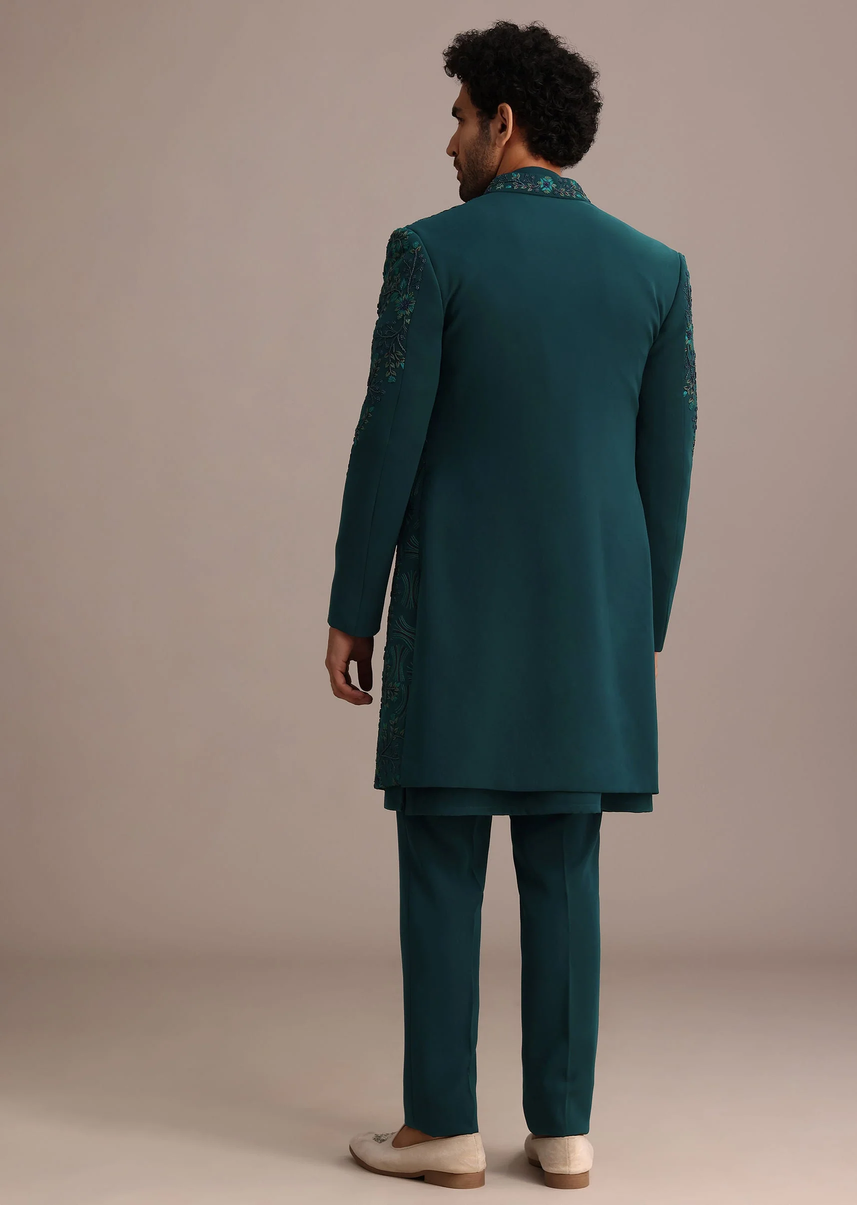 Green Hand Embroidered Indo Western Suit - Image 5