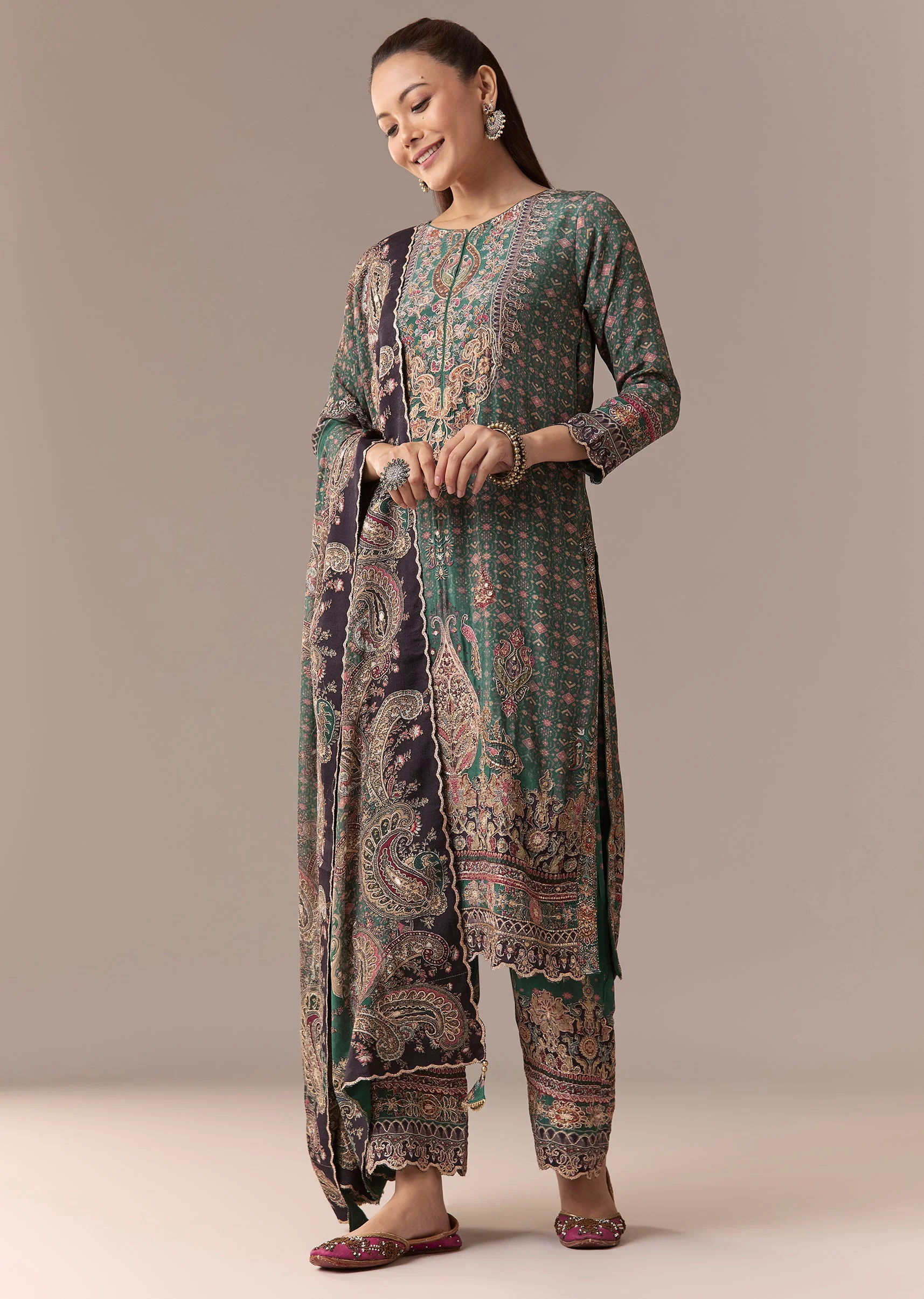 Green Indie Printed Kurta Set With Pant And Dupatta