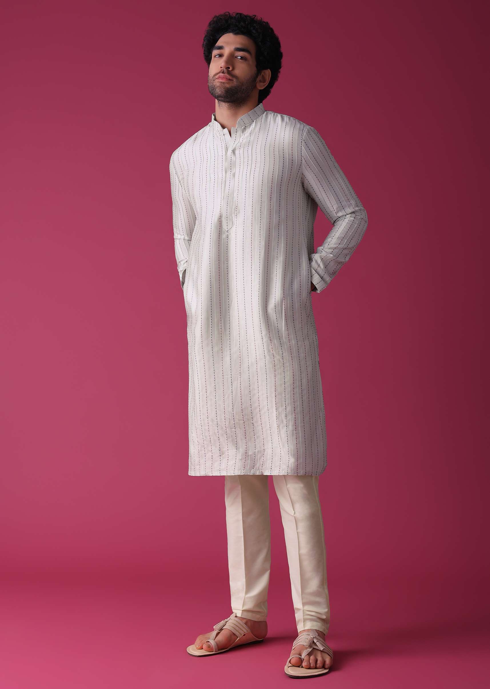 Green Jacket Kurta Set In Art Silk With Threadwork - Image 6