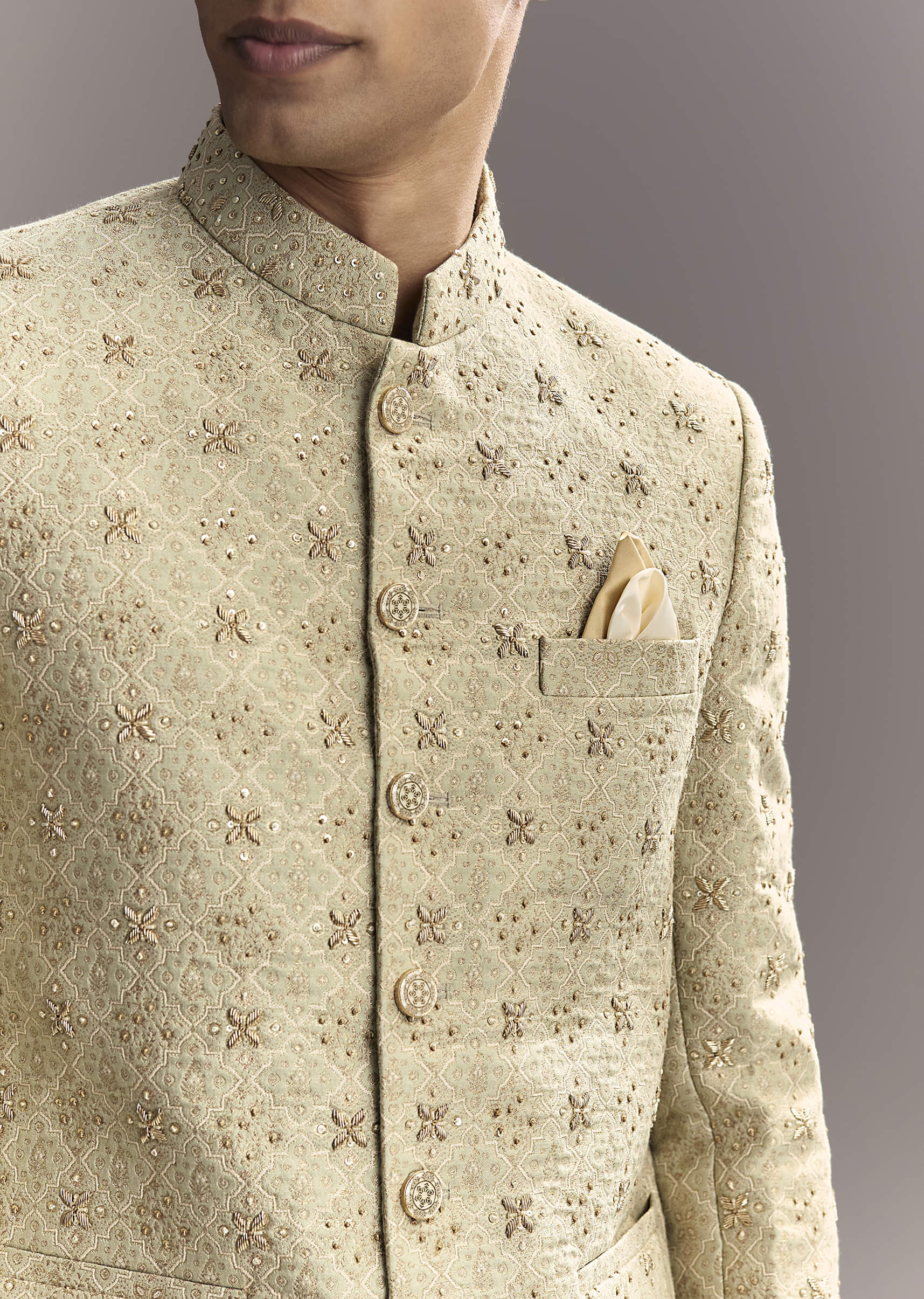 Green Jacquard Jodhpuri Suit For Men With Subtle Embroidery - Image 2