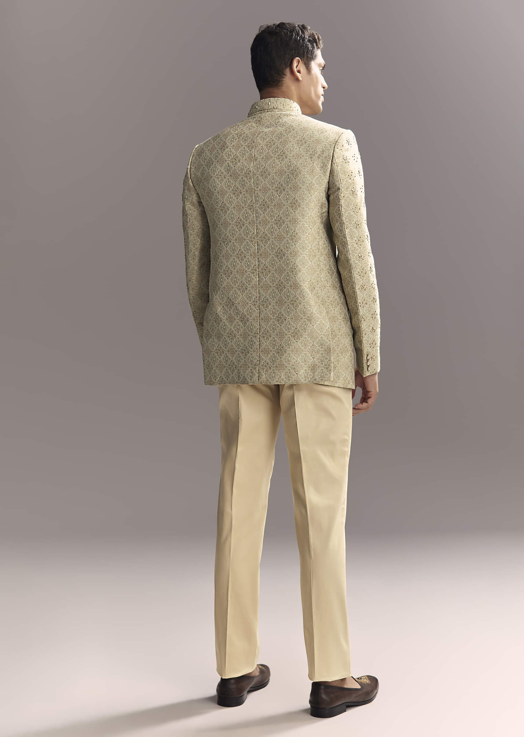 Green Jacquard Jodhpuri Suit For Men With Subtle Embroidery - Image 5