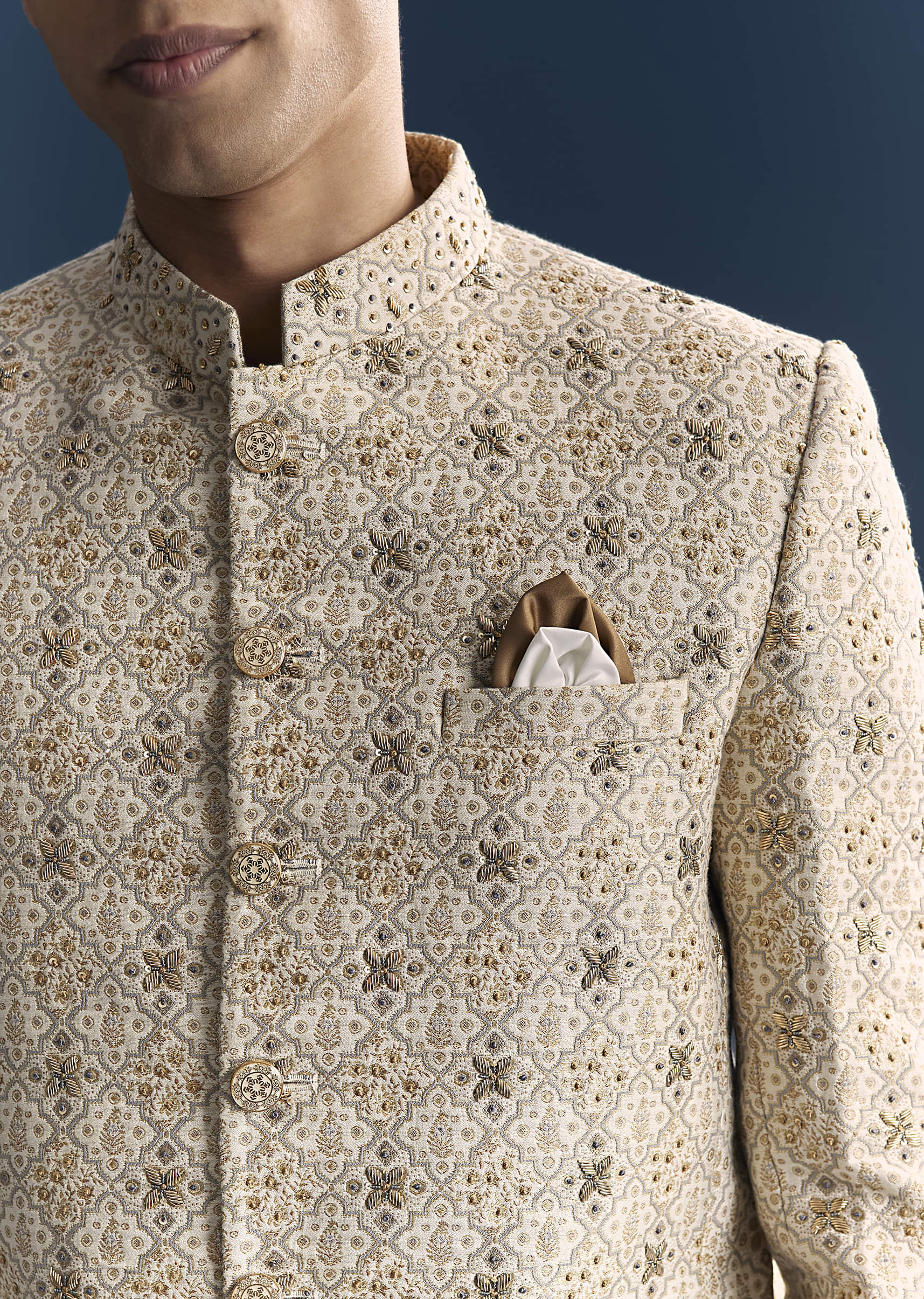 Green Jacquard Jodhpuri Suit For Men With Zardosi And Sequins Embroidery - Image 2