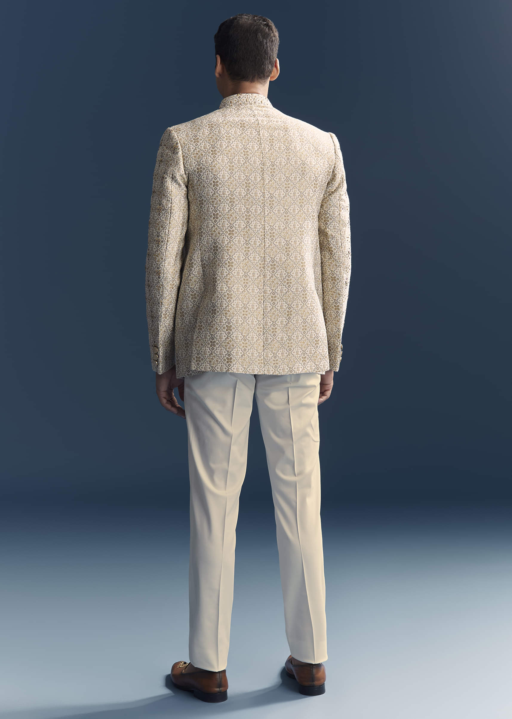 Green Jacquard Jodhpuri Suit For Men With Zardosi And Sequins Embroidery - Image 5