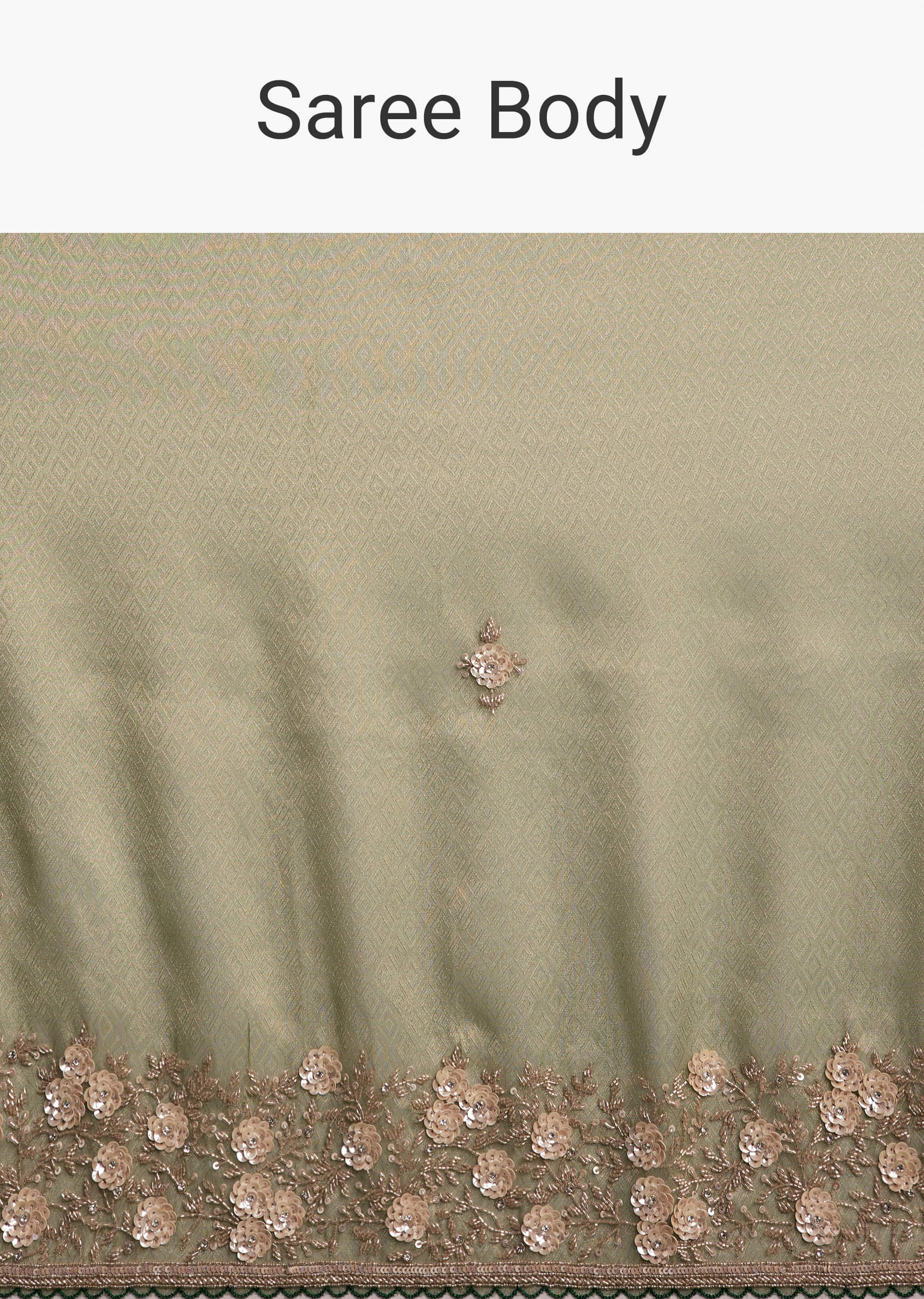 Green Jacquard Tissue Saree With Heavy Hand Embroidery - Image 9