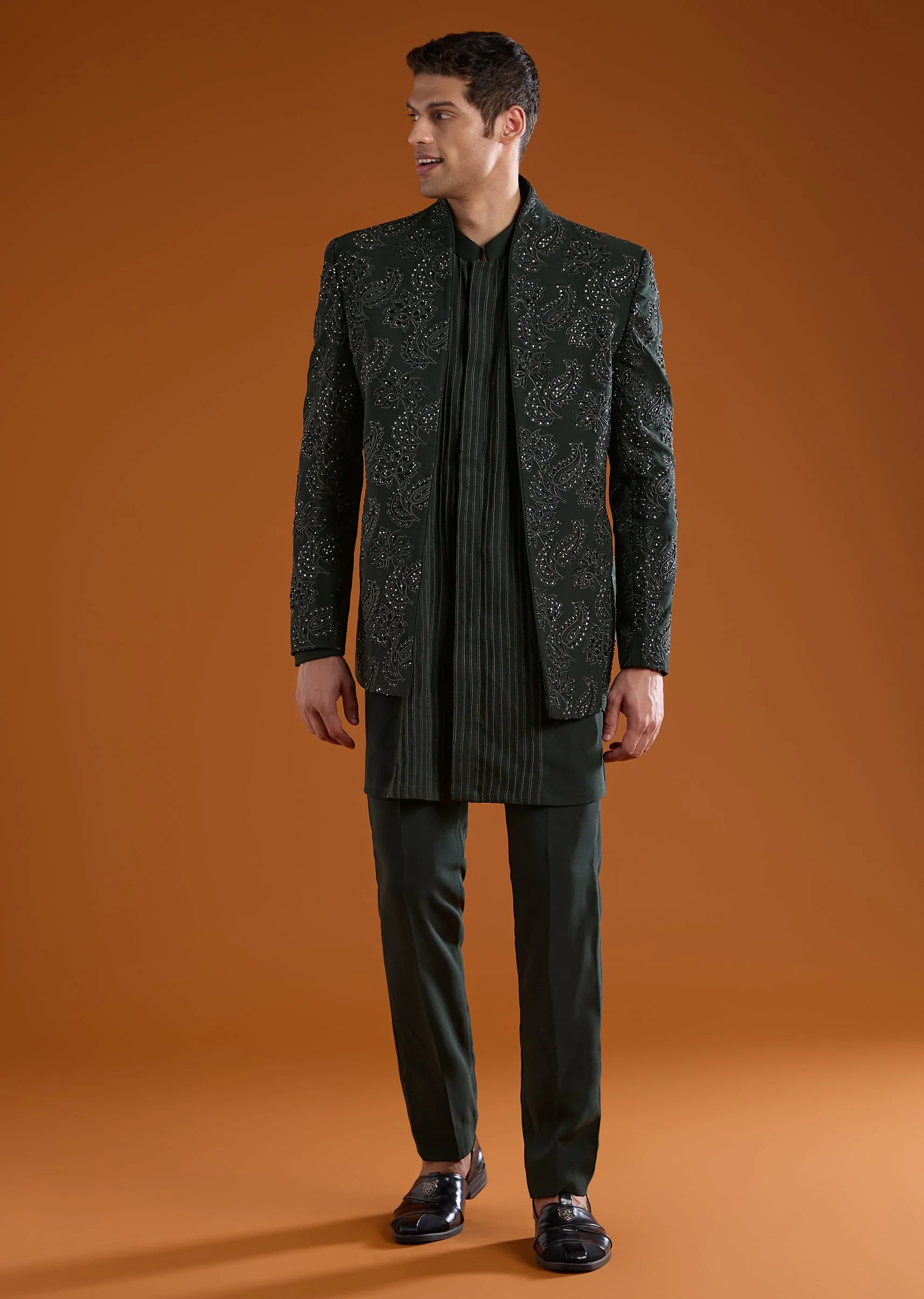 Green Jodhpuri Kurta Set with Sequin Work - Image 2
