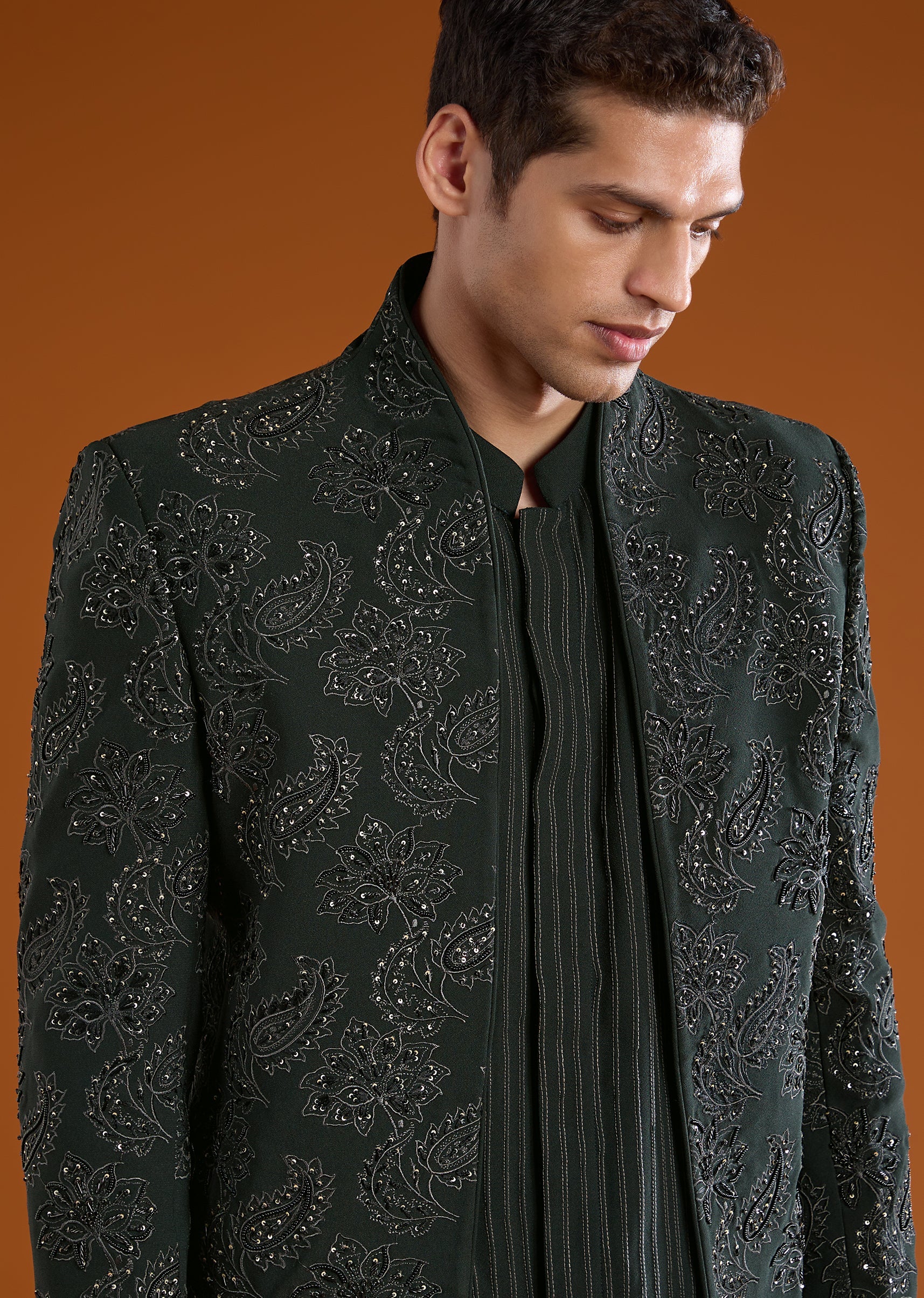 Green Jodhpuri Kurta Set with Sequin Work - Image 3