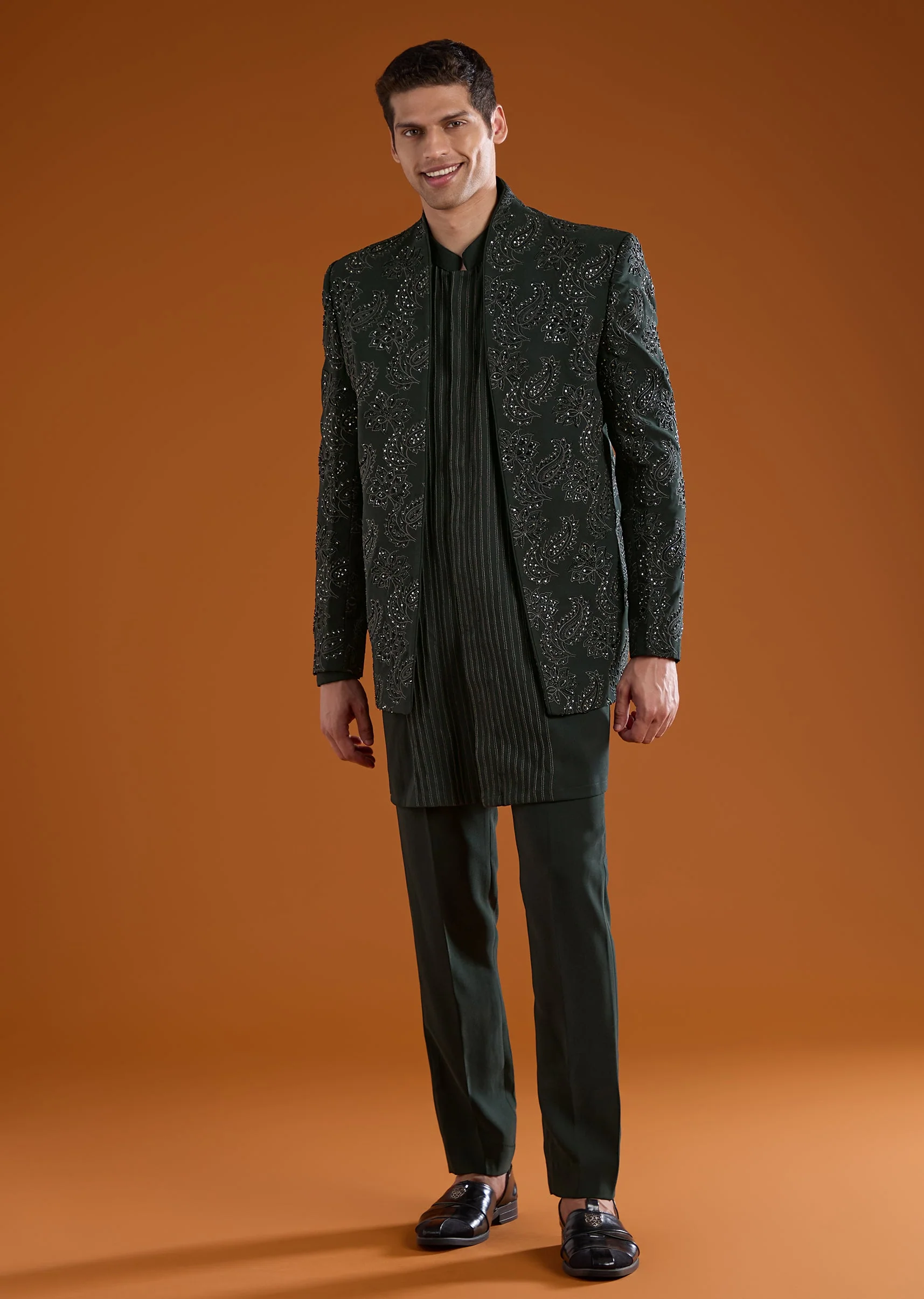 Green Jodhpuri Kurta Set with Sequin Work - Image 4
