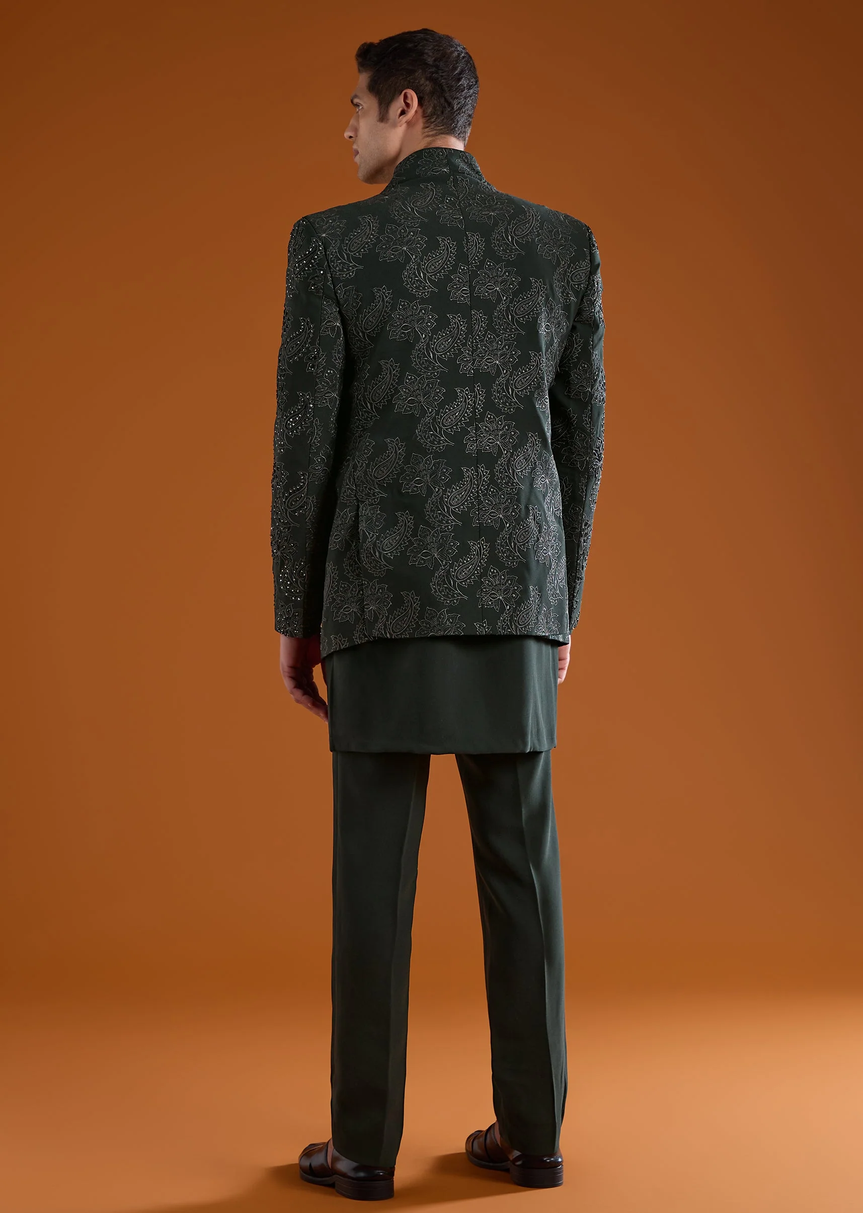 Green Jodhpuri Kurta Set with Sequin Work - Image 5