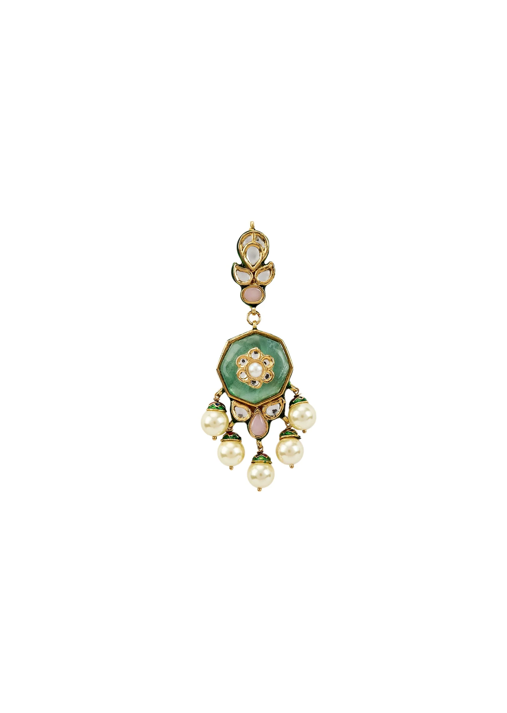 Green Kundan Polki Pearl Drop Earrings - Image 3