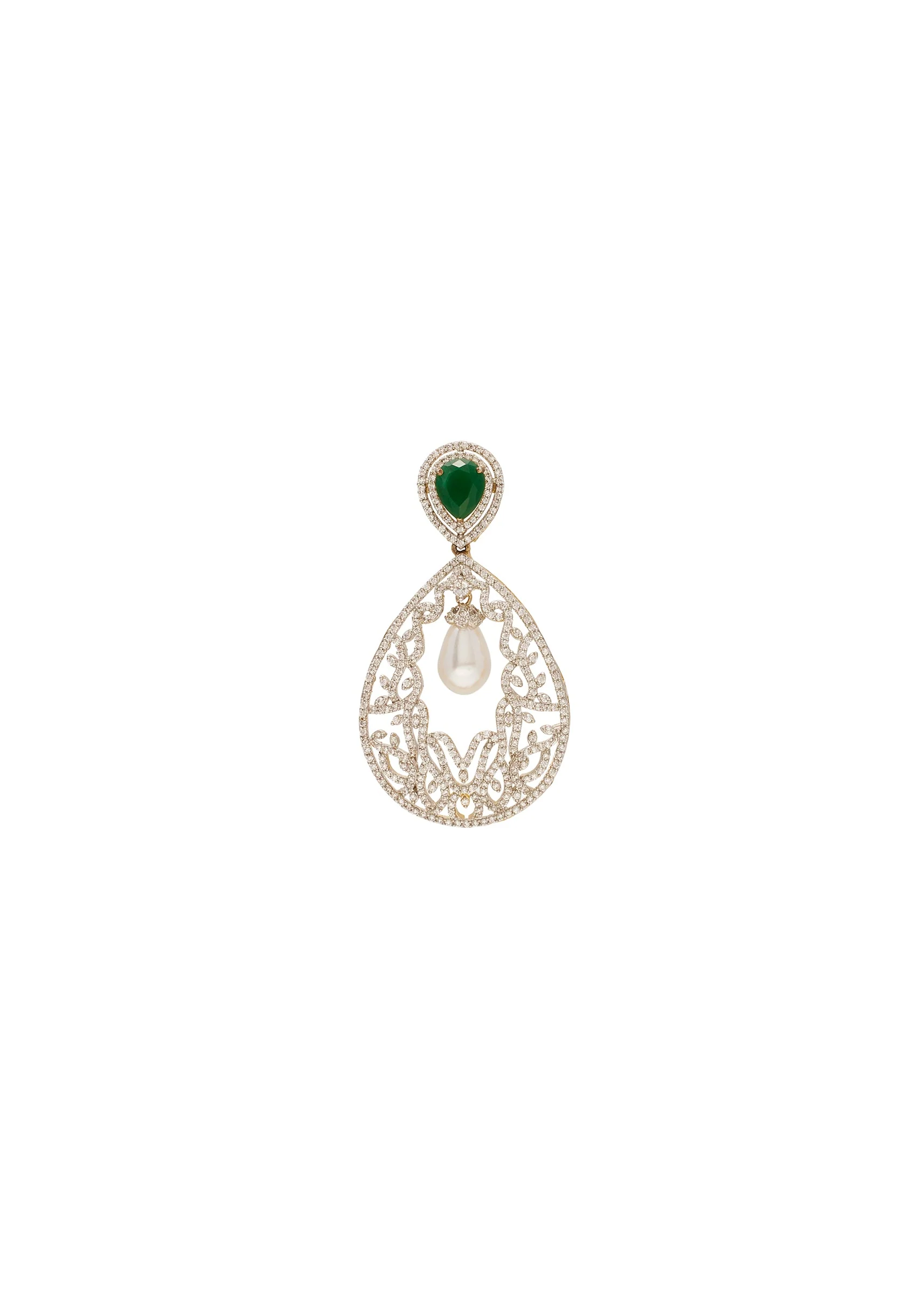 Green Kundan Zirconia Earrings - Image 3