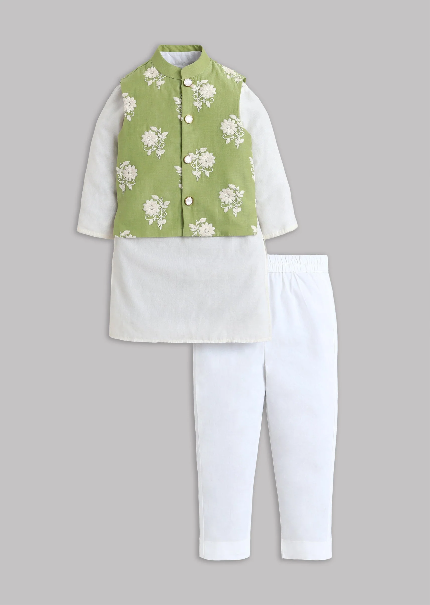 Green Kurta Set With Nehru Jacket Set