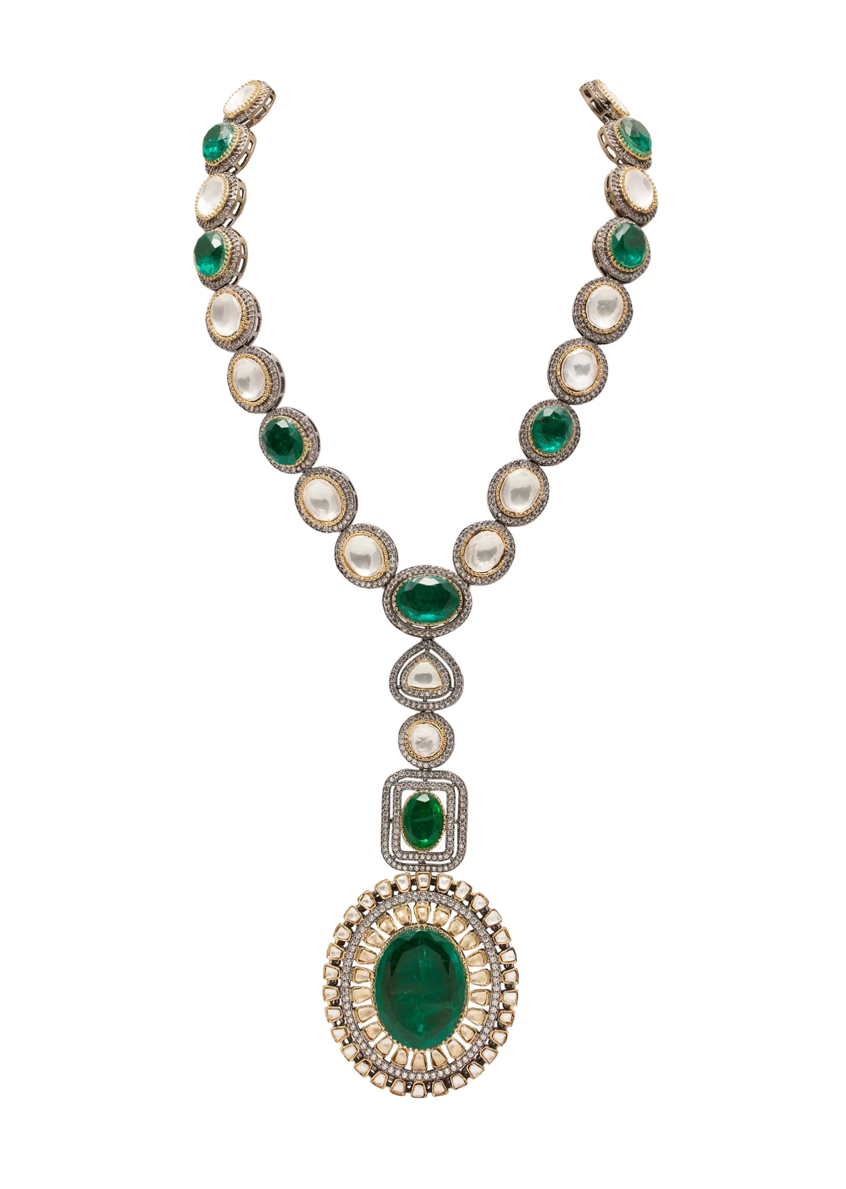 Green Layered Kundan Necklace Set - Image 3