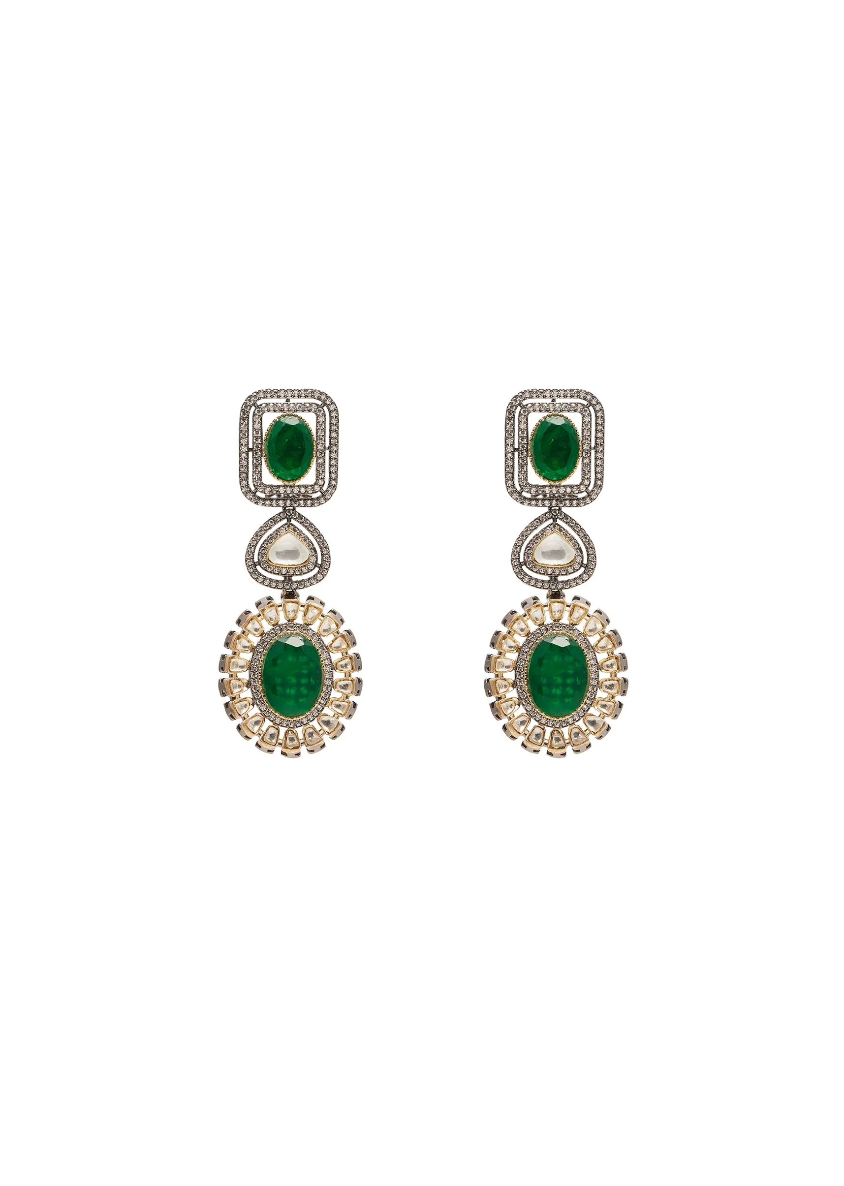Green Layered Kundan Necklace Set - Image 4