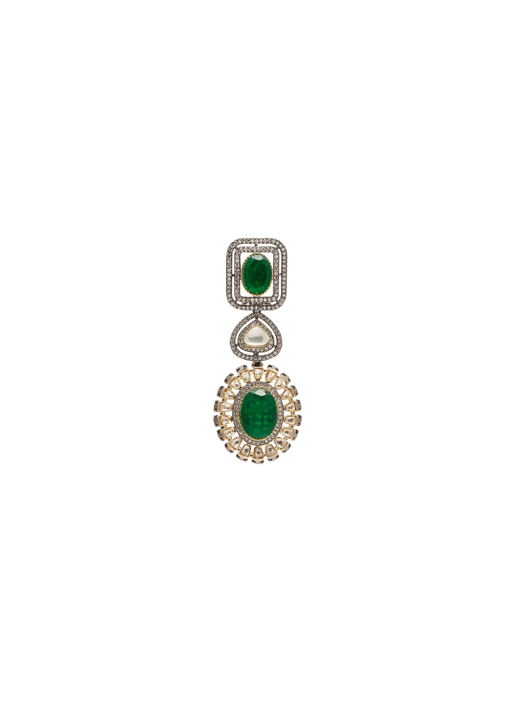 Green Layered Kundan Necklace Set - Image 5