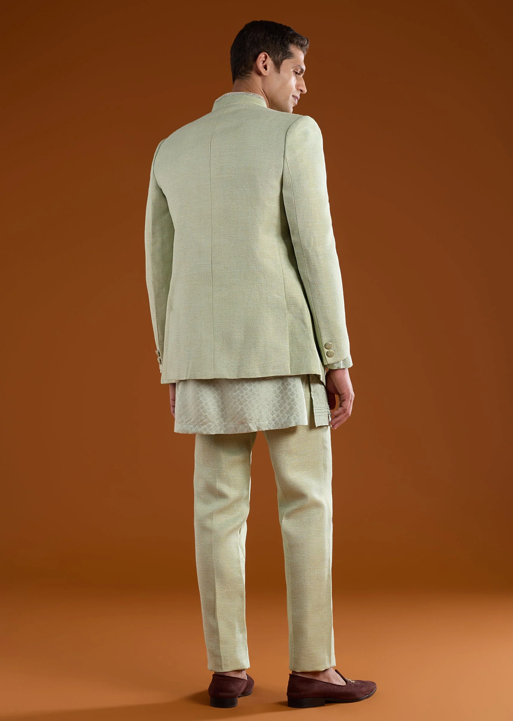 Green Matka silk and Embroidered Jodhpuri Kurta Sets - Image 5