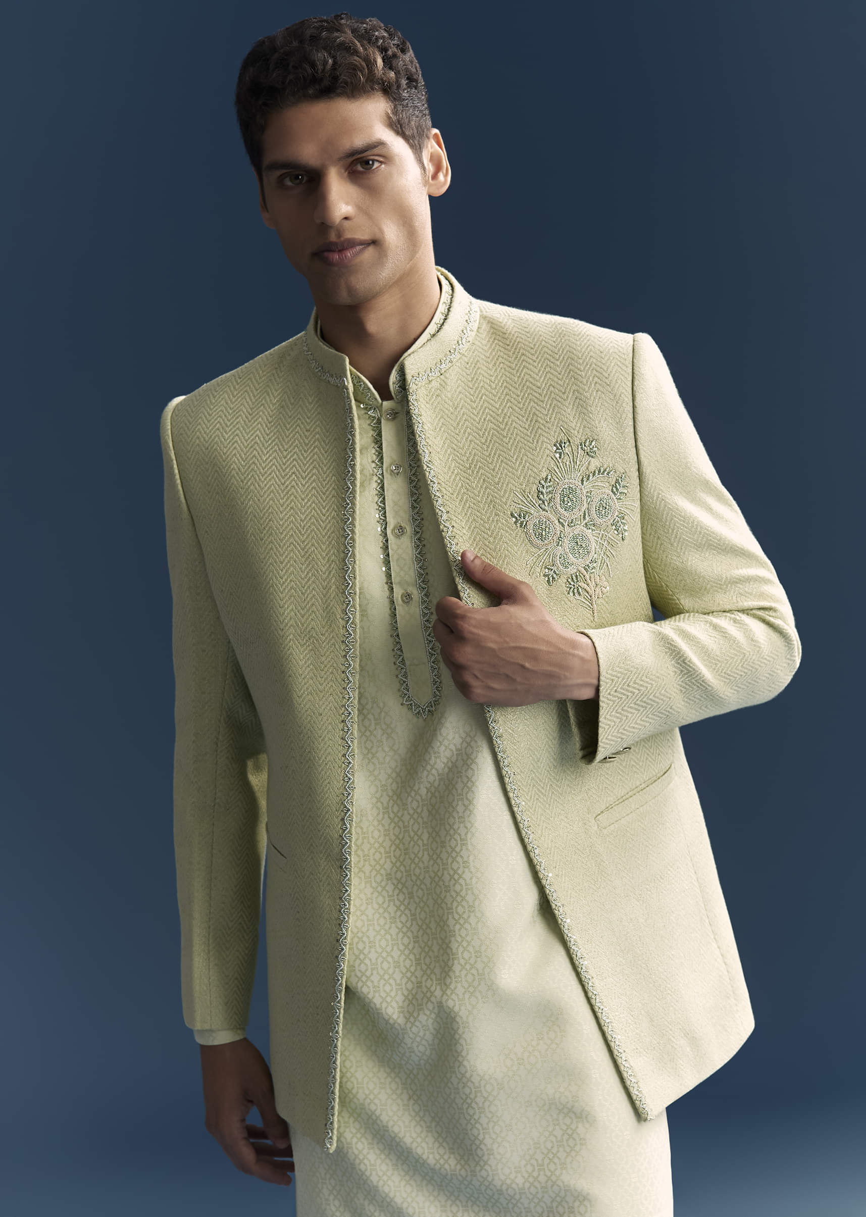 Green Matka Silk Jodhpuri Suit For Men With Hand Embroidery - Image 4