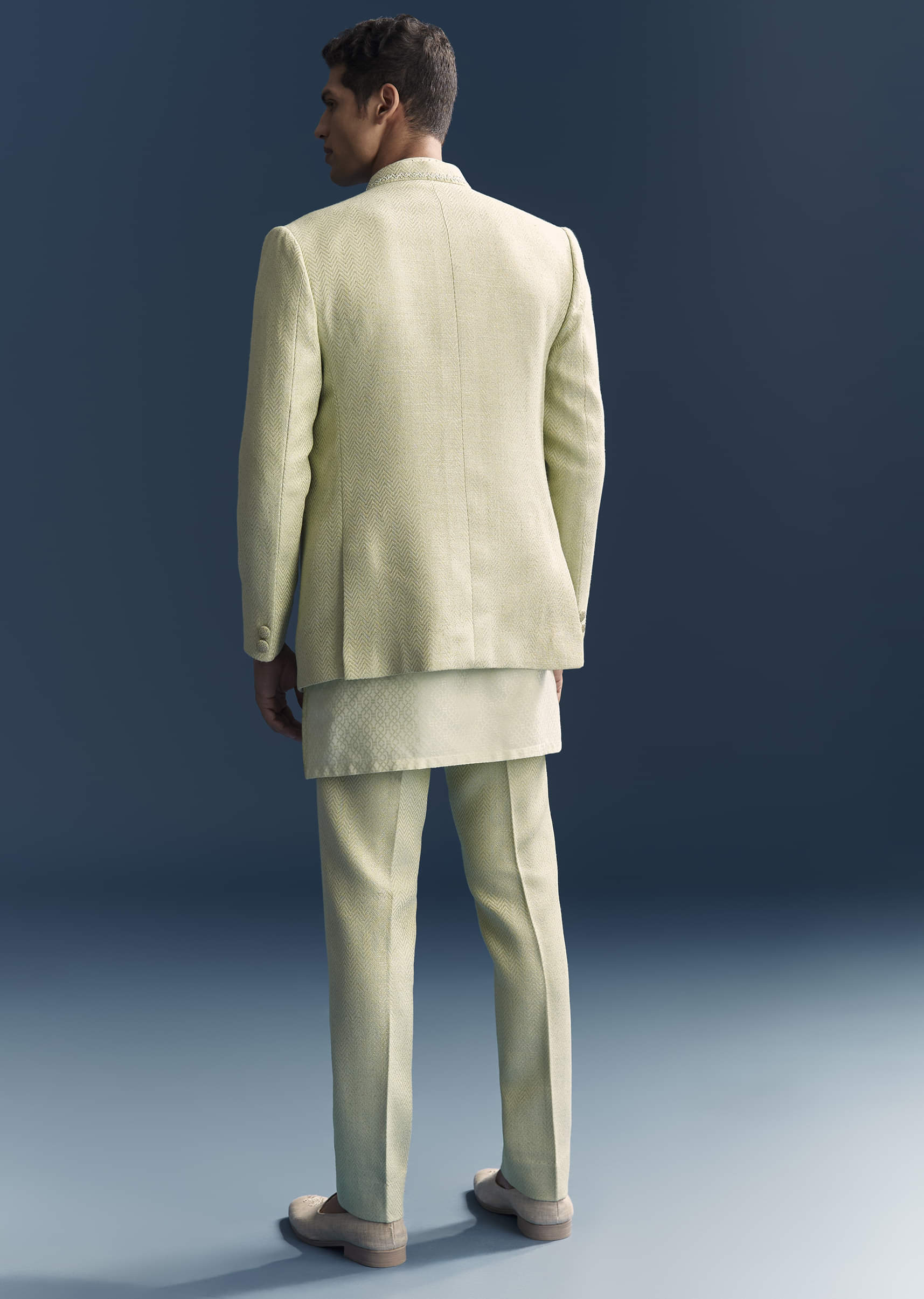 Green Matka Silk Jodhpuri Suit For Men With Hand Embroidery - Image 5