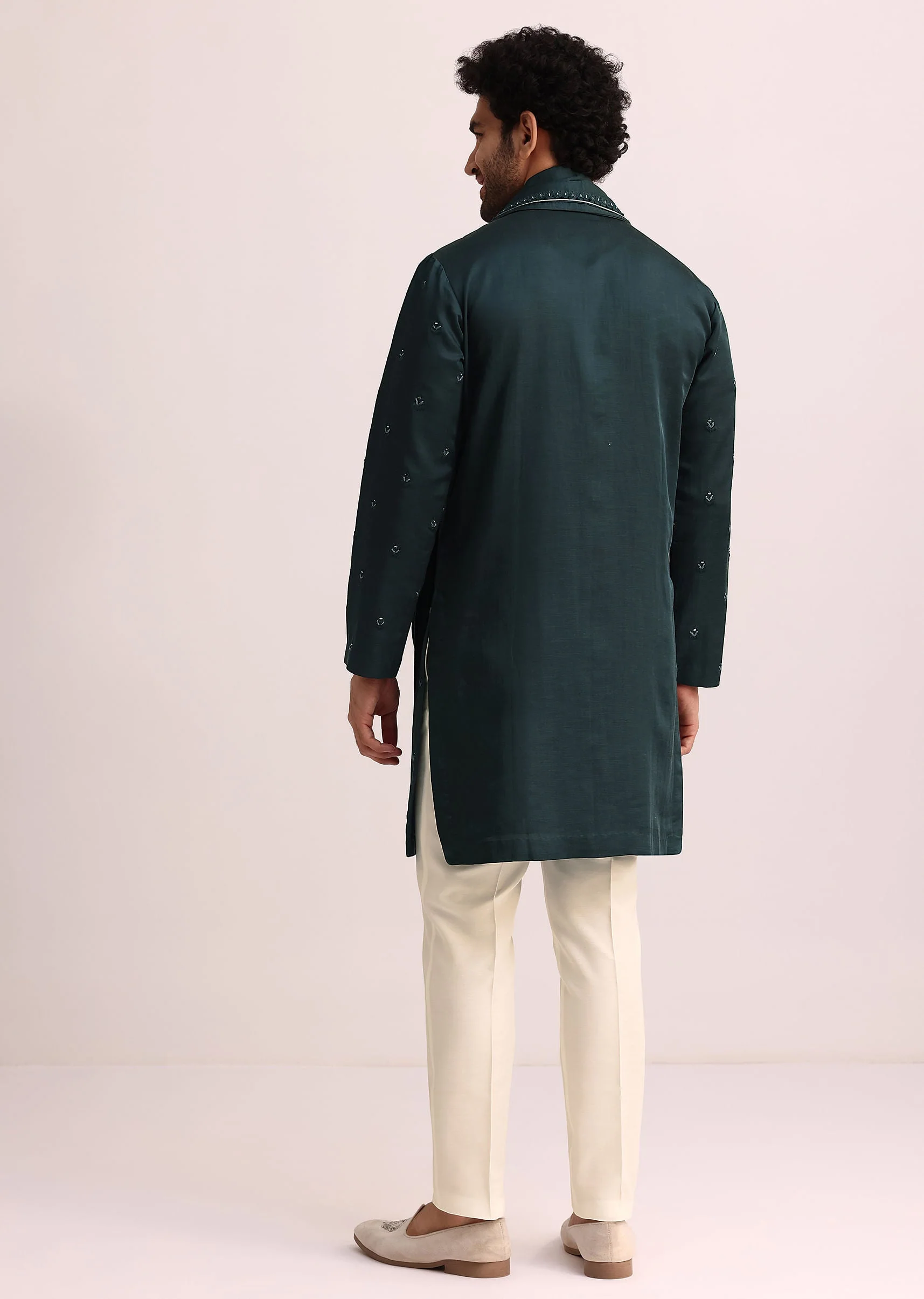 Green Mirror Embellished Kurta Set With Dupatta - Image 6