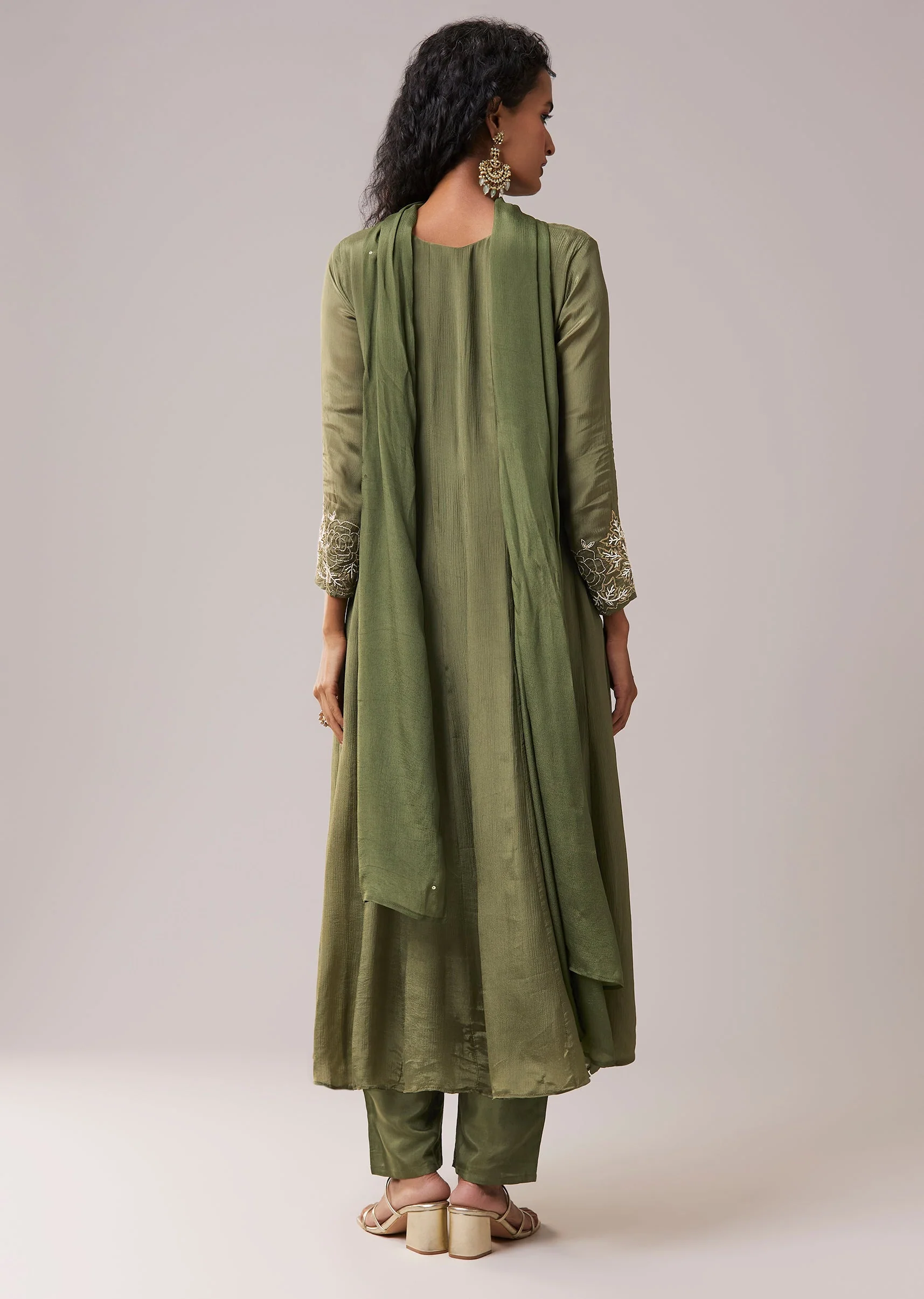 Green Moti Work Silk Embroidered Anarkali Set - Image 5