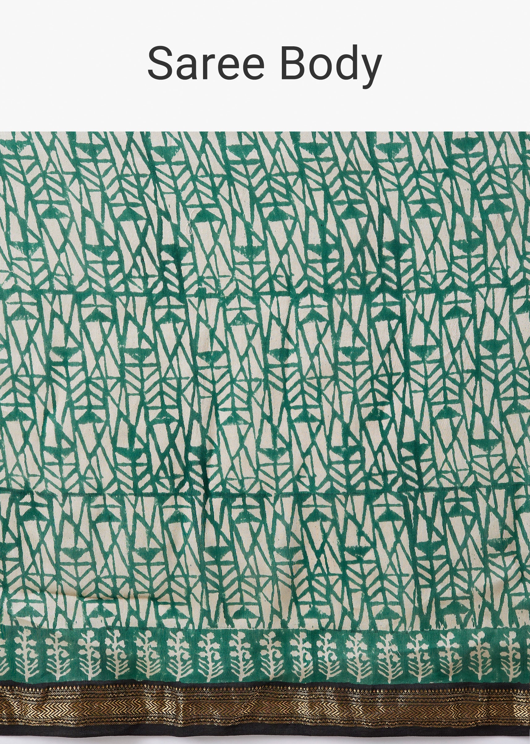 Green Motif Printed Saree with Unstitched Blouse - Image 9
