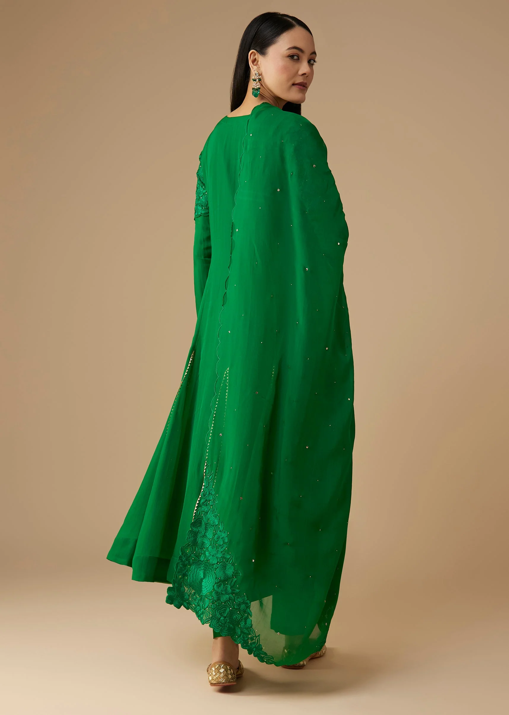 Green Mukaish Work Anarkali Set - Image 5