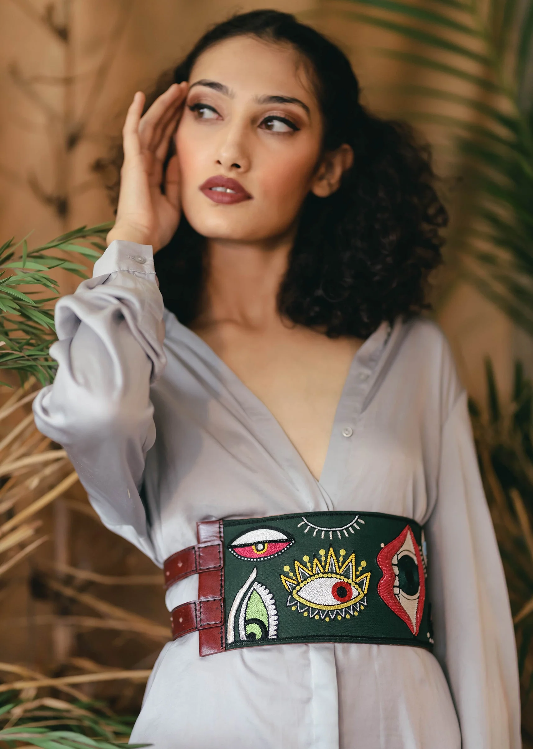 Green Multi Color Embroidered Waist Belt