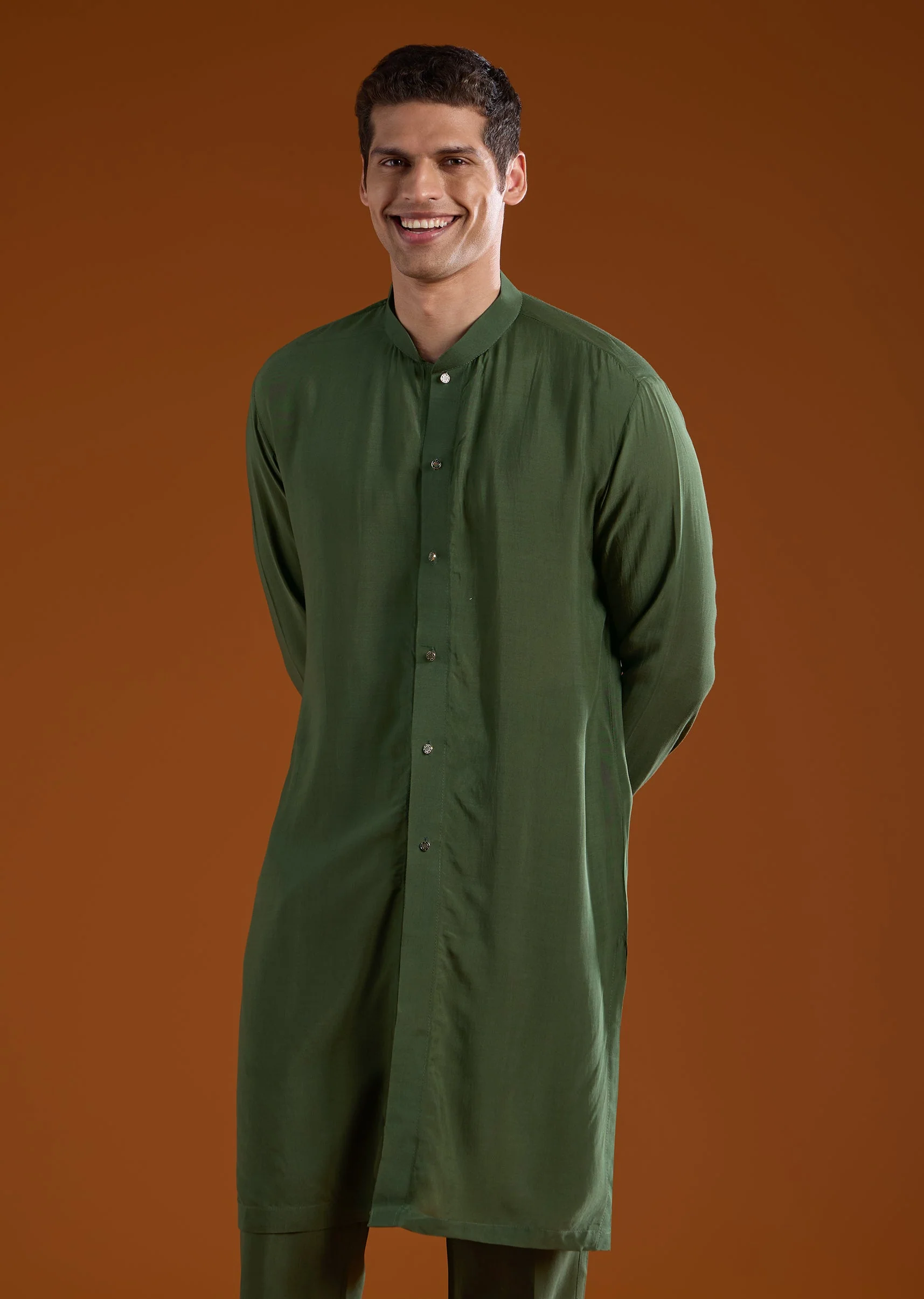 Green Muslin Jacket Kurta Set with Thread Work - Image 6