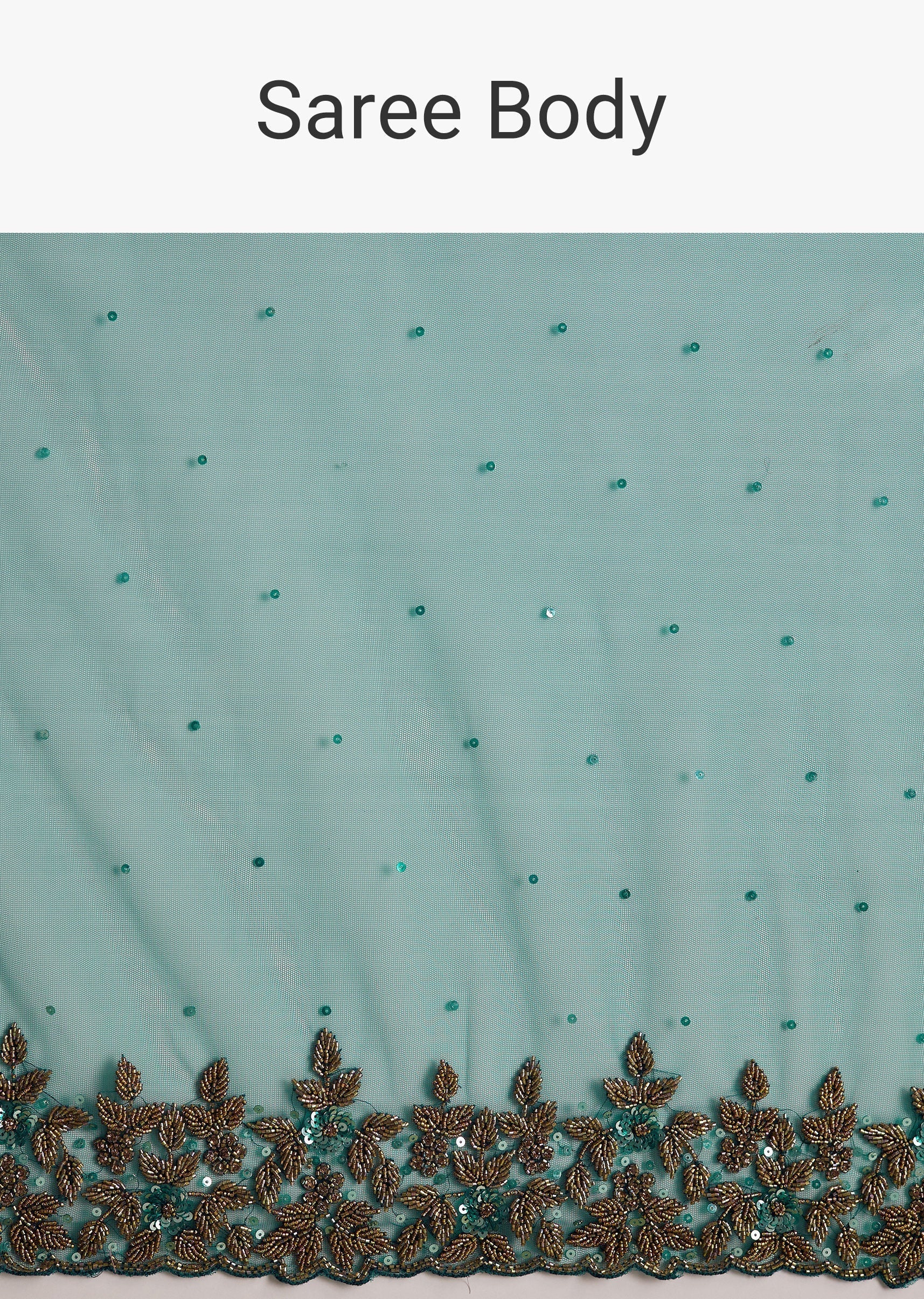 Green Net Saree Featuring Heavy Embroidered Border - Image 9