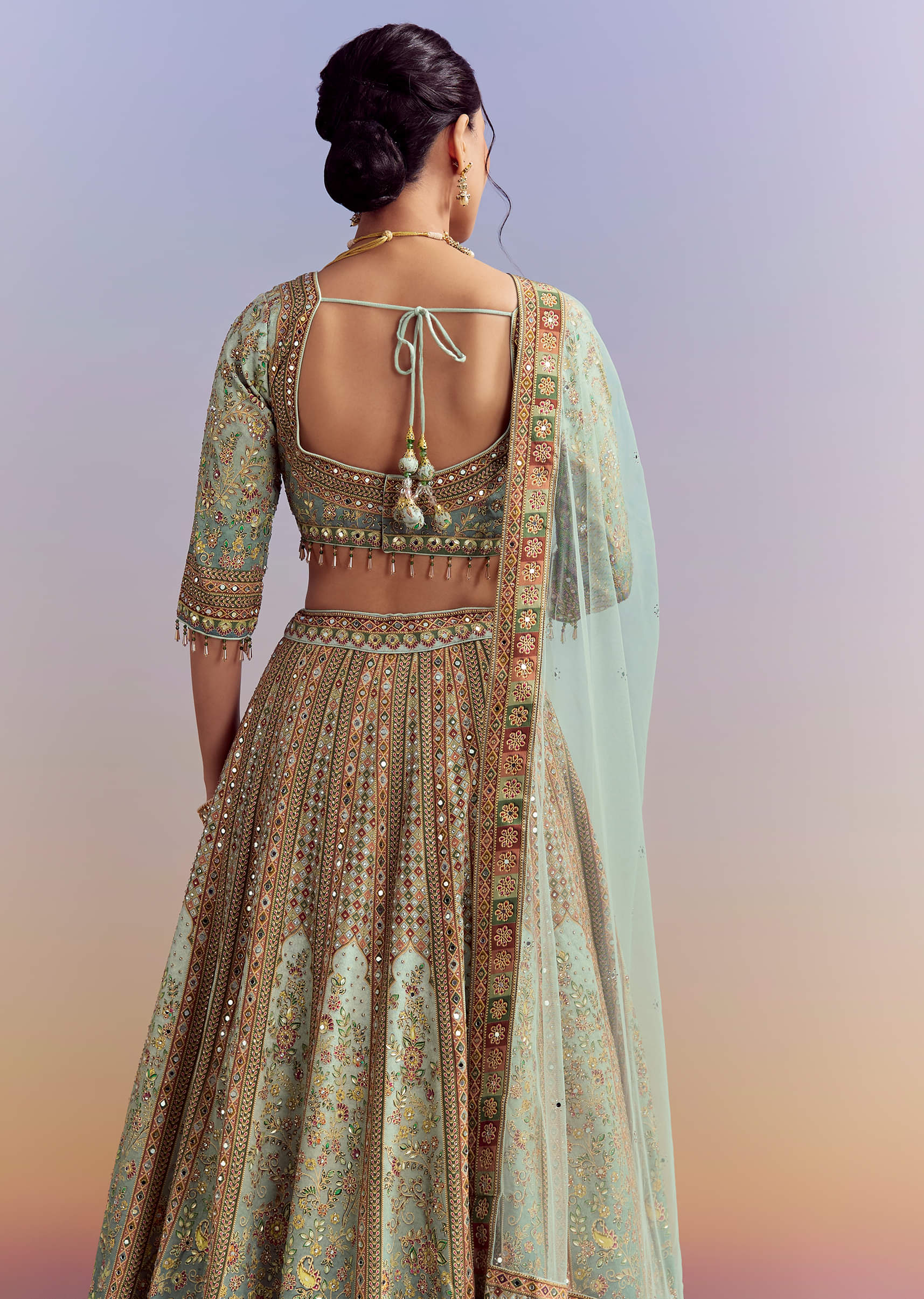Green Ombre Crepe Printed Bridesmaid Lehenga With Heavy Hand Embroidery - Image 6