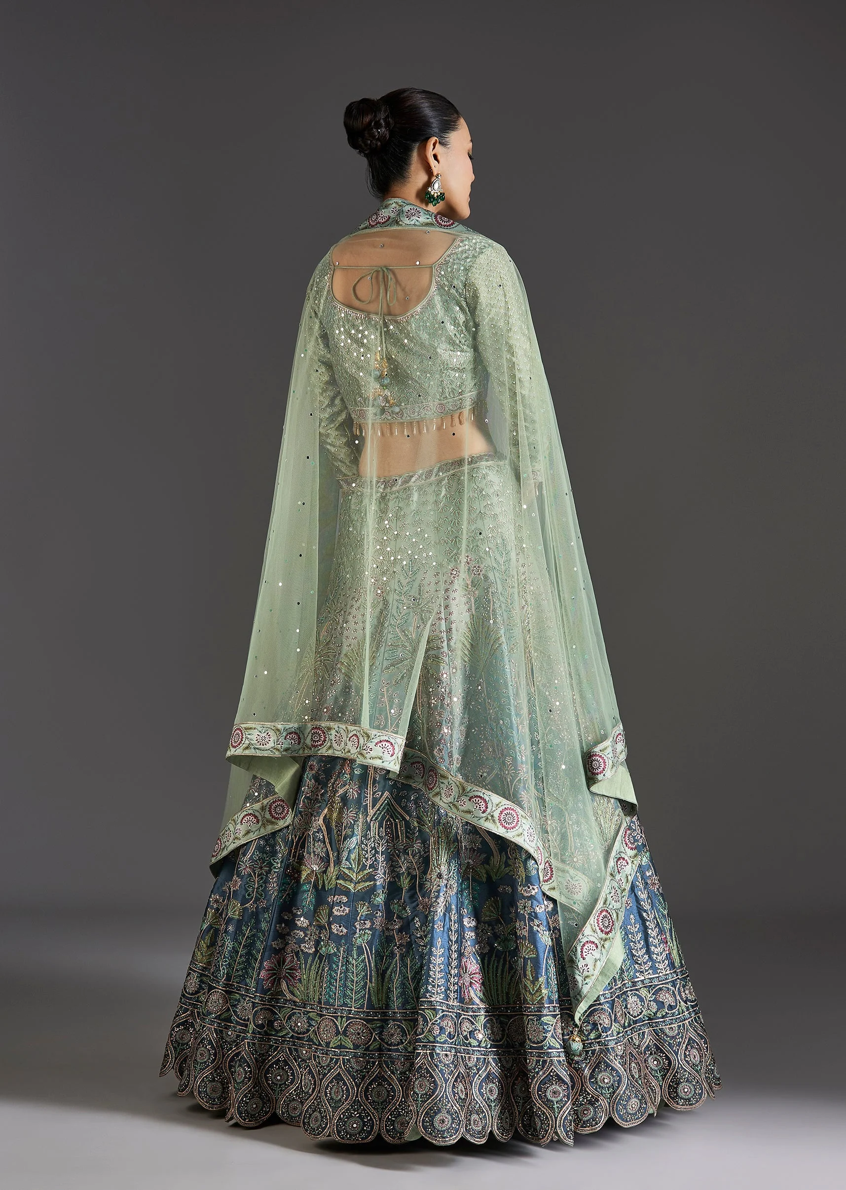 Green Ombre Lehenga With Gota Lace Finish - Image 2