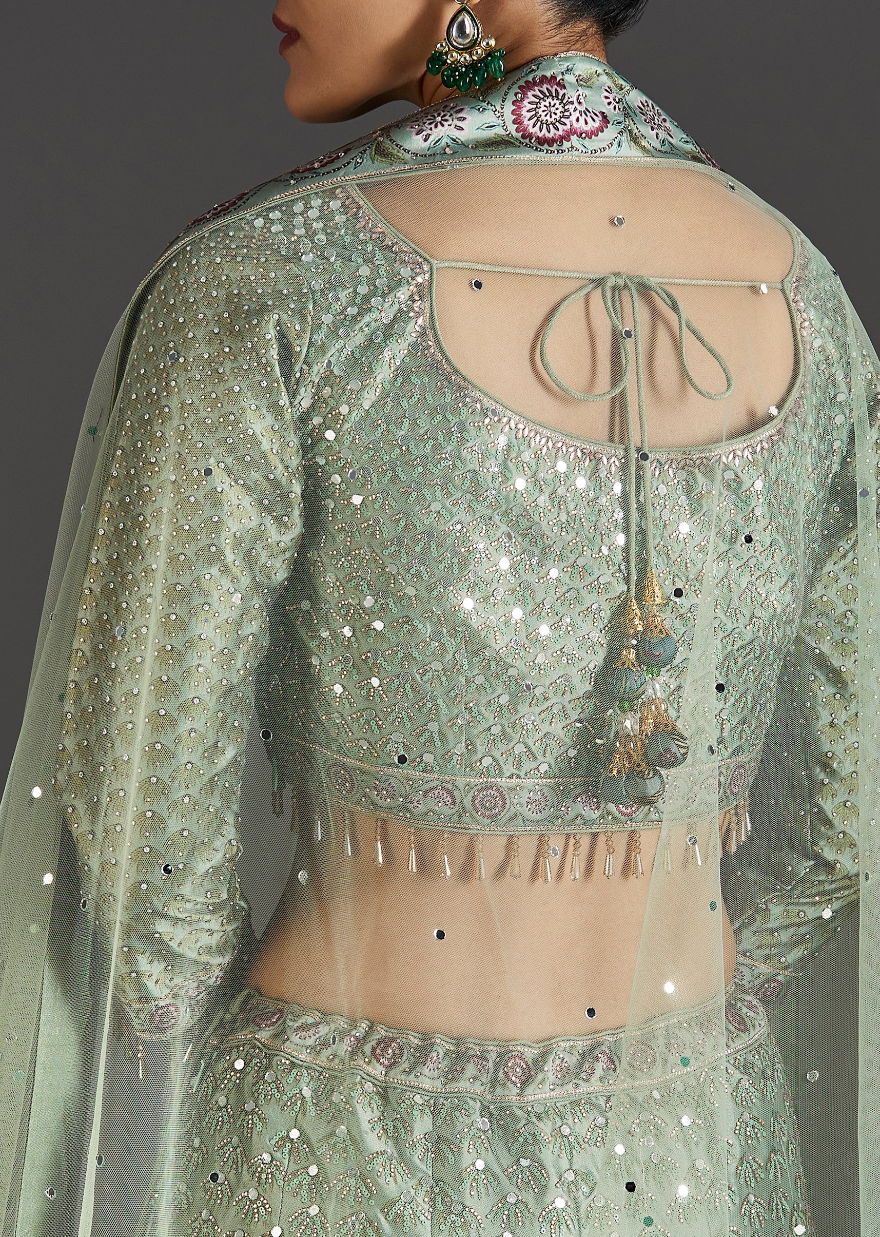 Green Ombre Lehenga With Gota Lace Finish - Image 6