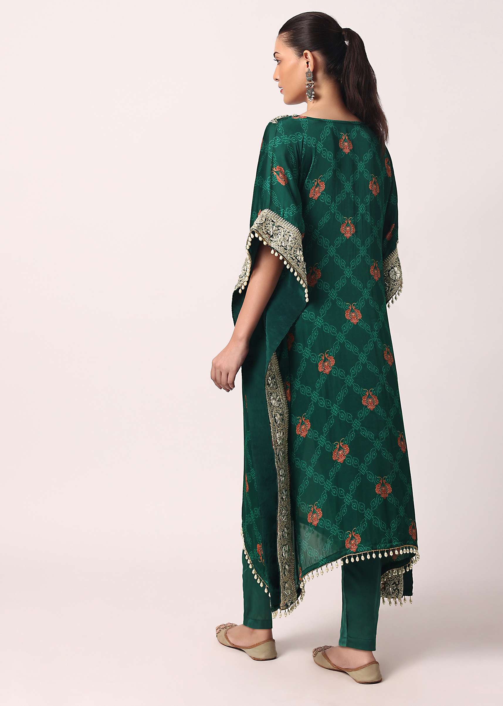 Green Pant Set With Gota Embroidered Kaftan Kurta - Image 14