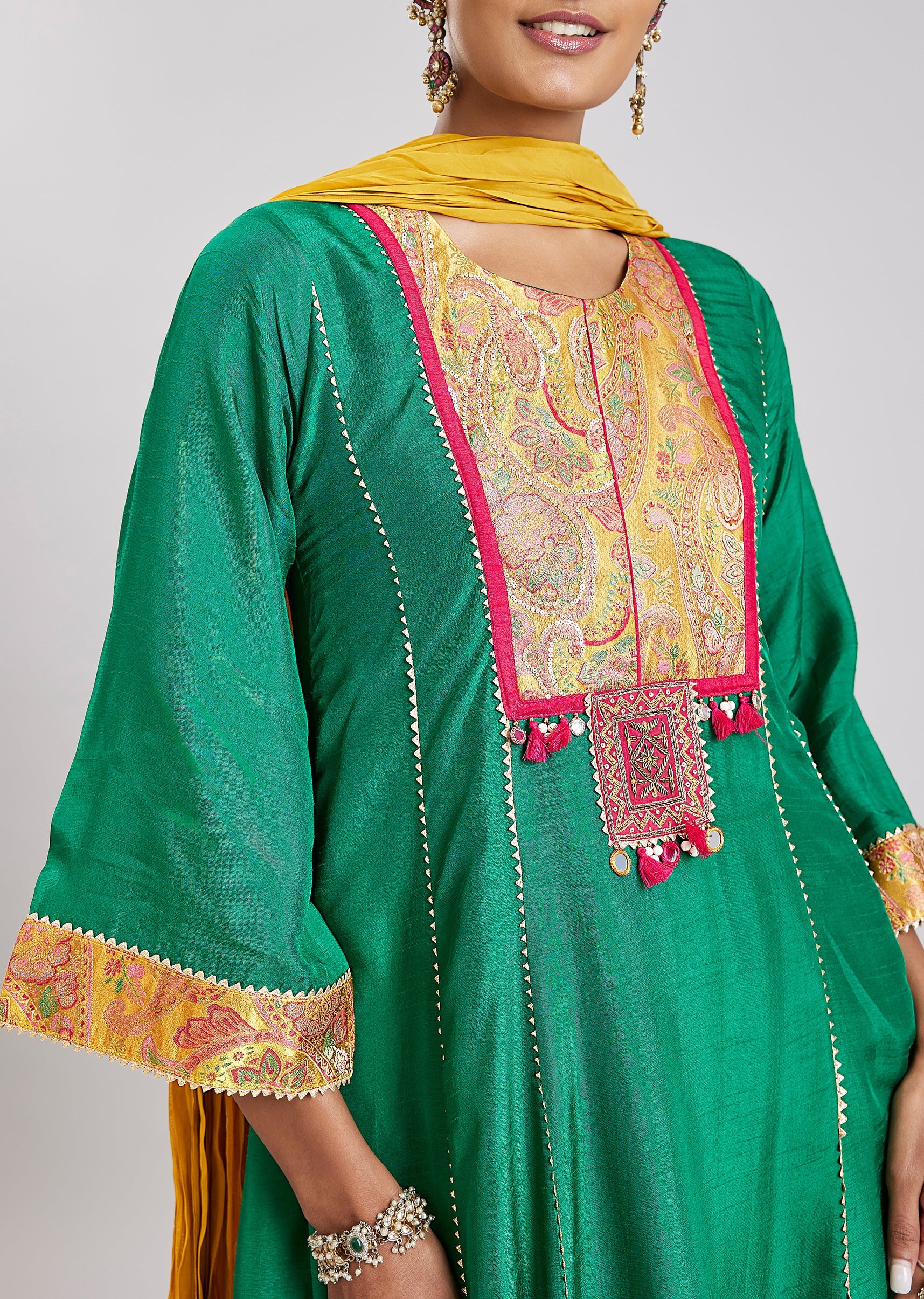 Green Patchwork Anarkali Set - Image 2