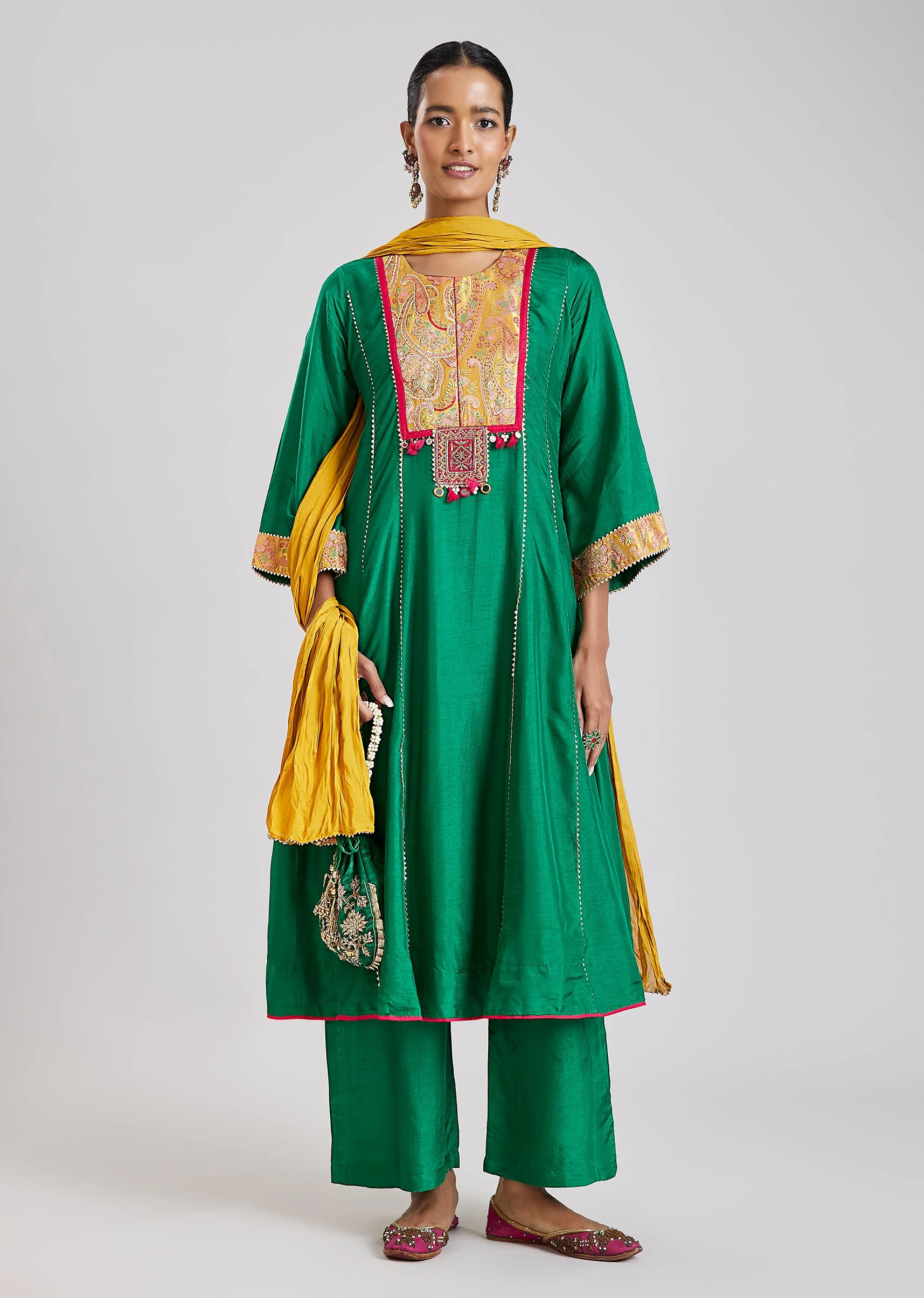 Green Patchwork Anarkali Set - Image 3