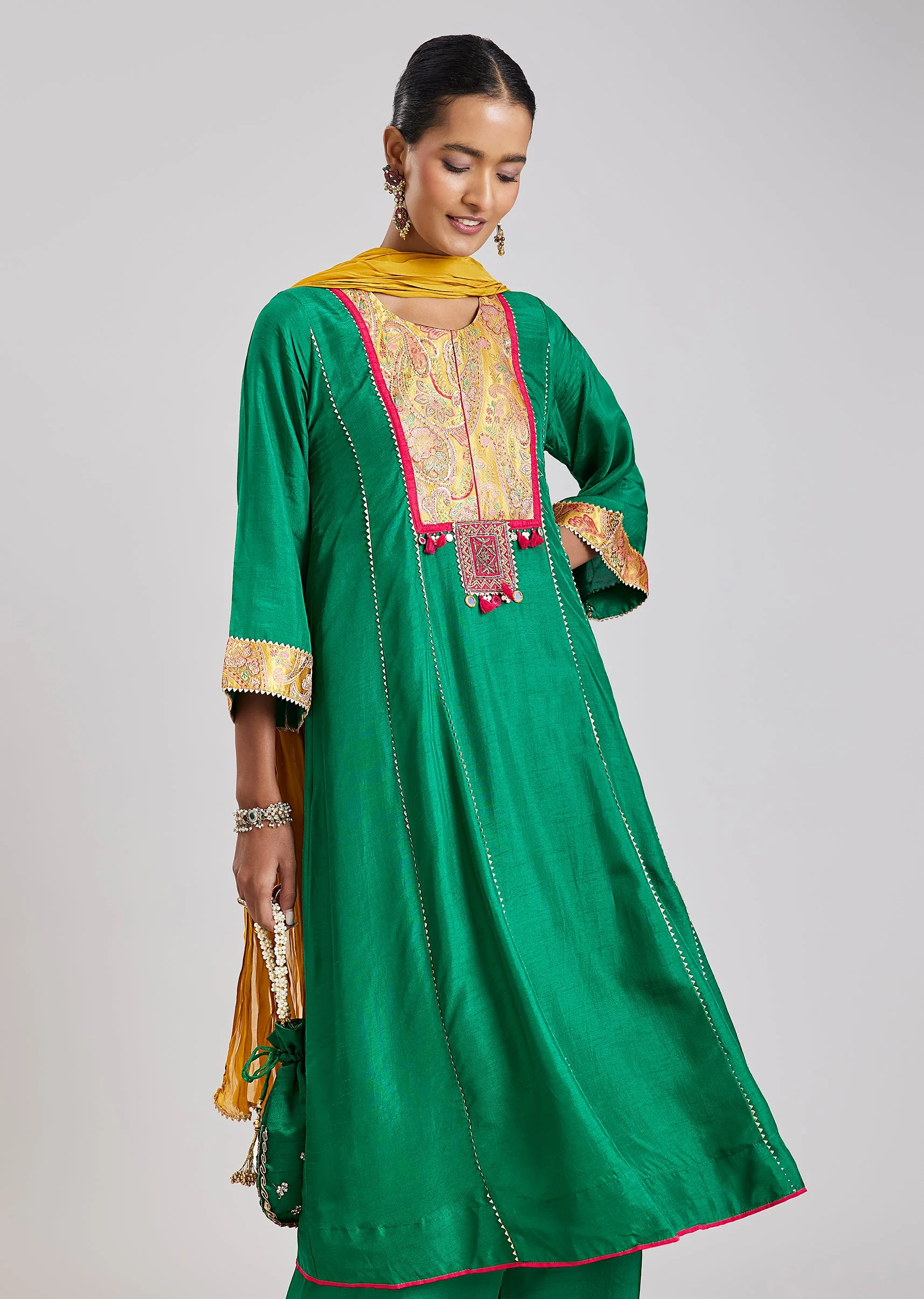 Green Patchwork Anarkali Set - Image 4