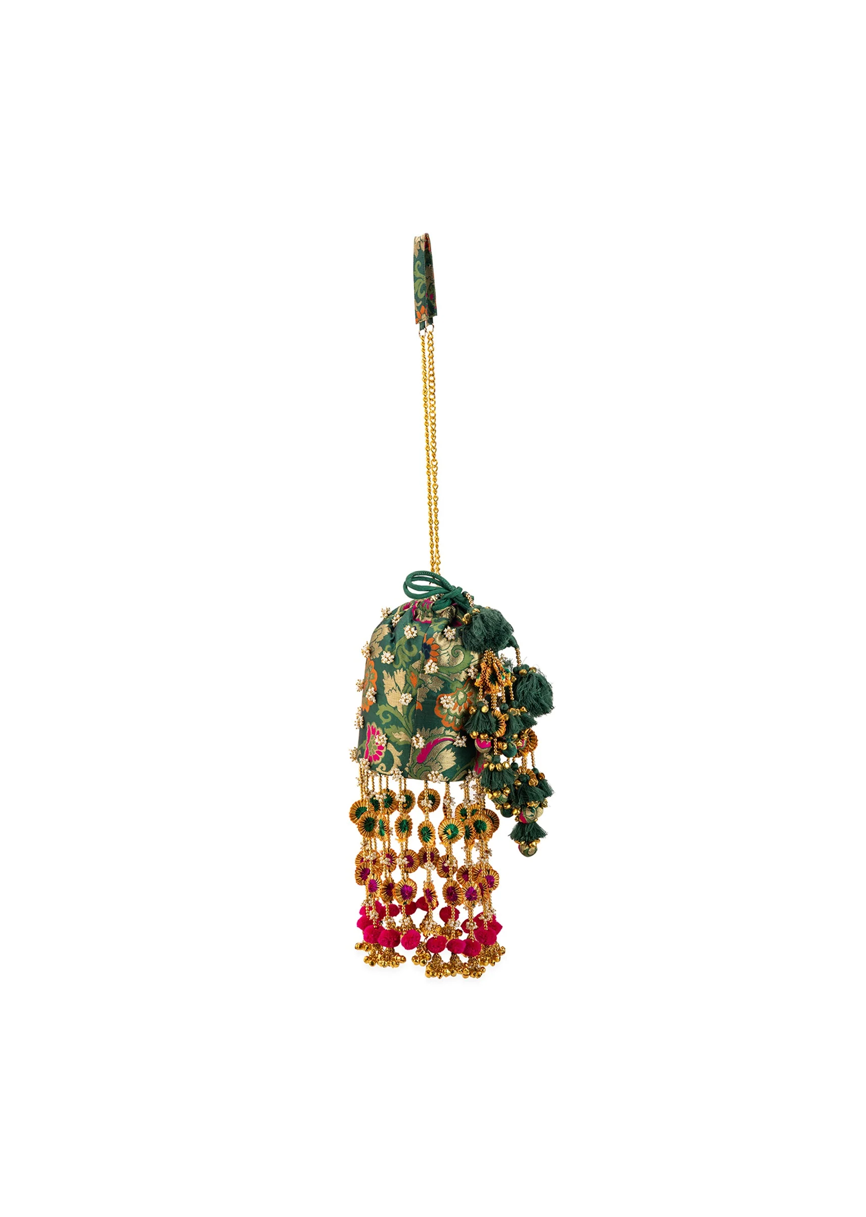 Green Pearl Embellished Pom Pom Tassel Bag - Image 2
